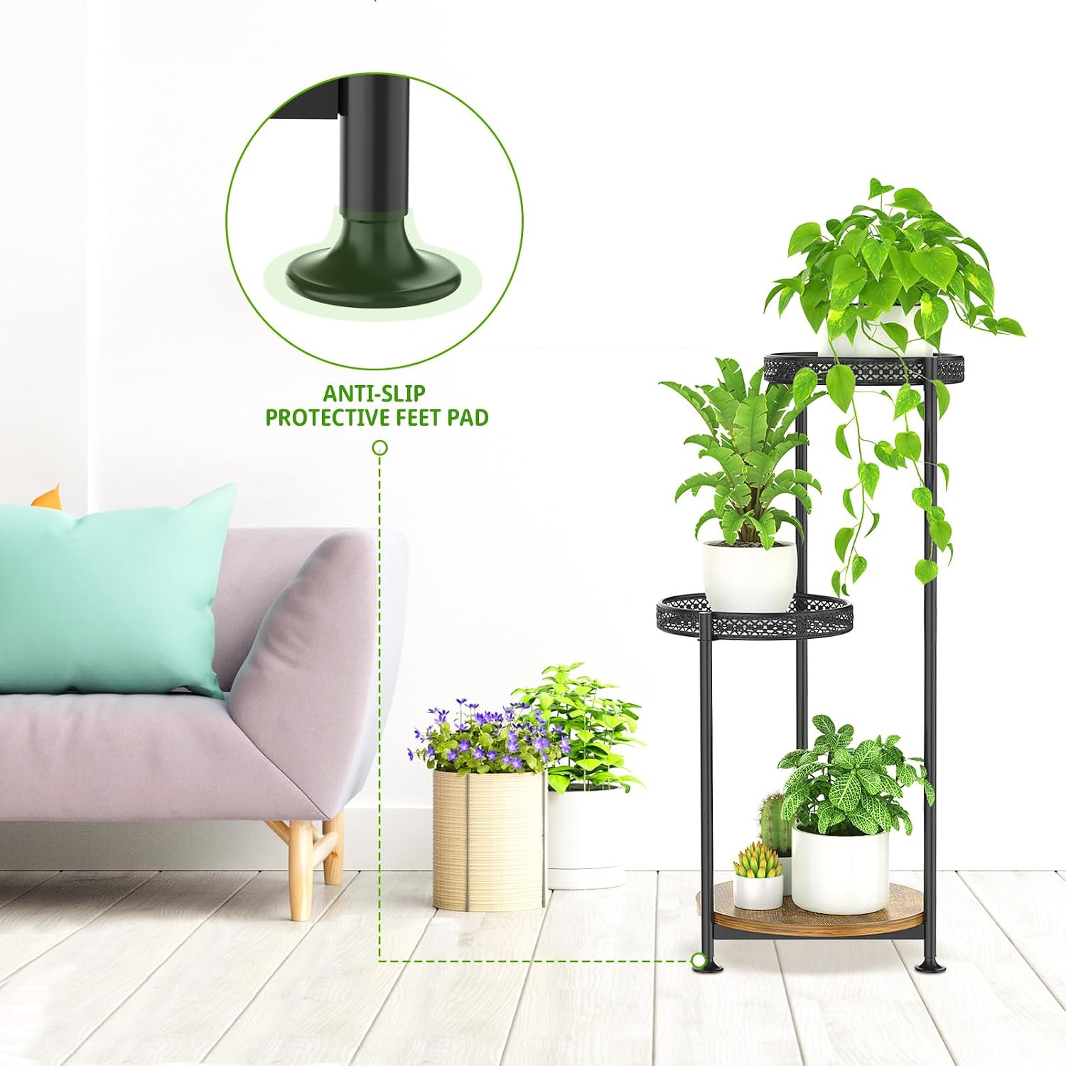 Oppro 3 Tier Plant Stand Indoor Outdoor, 10in Wide Metal Flower Shelf | Large Round Pot Holder for Multiple Plants