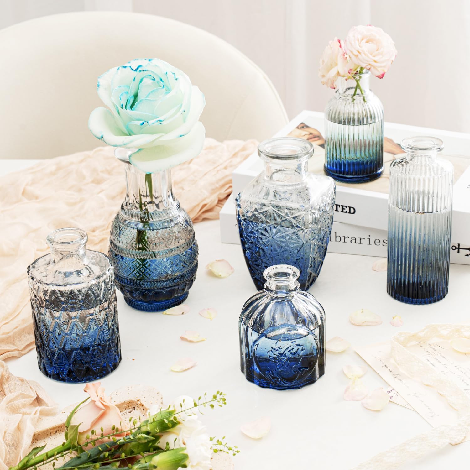 Clear Glass Bud Vase Pcs / Gradient Blue / Set of 12