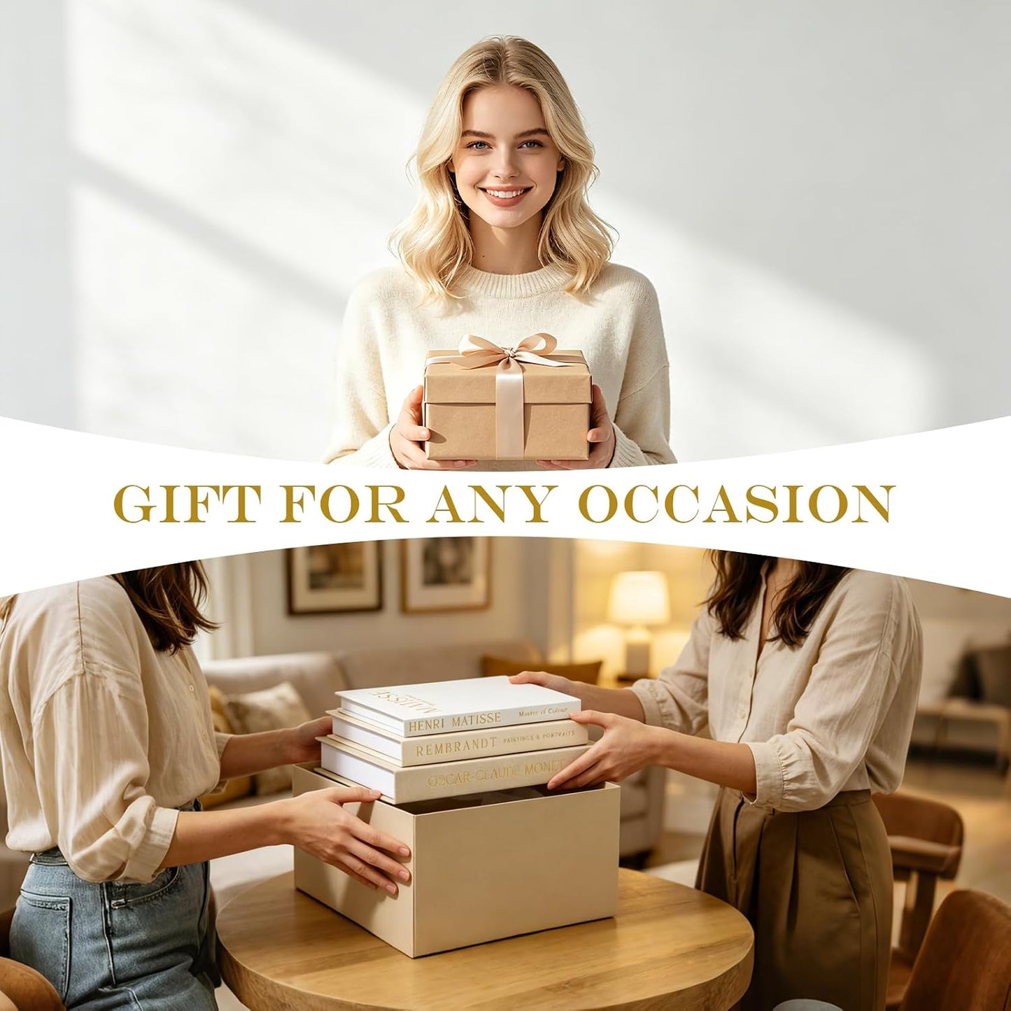 Decorative Books / Stack Fake Books for Decoration / Beige-light Beige-off-white / Set of 3