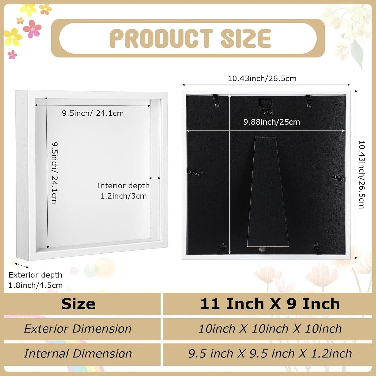 6 Pieces Shadow Box Picture Frame, White, 10 X 10 Inch | Deep Display Case for Graduation Medals Wedding Crafts Pins