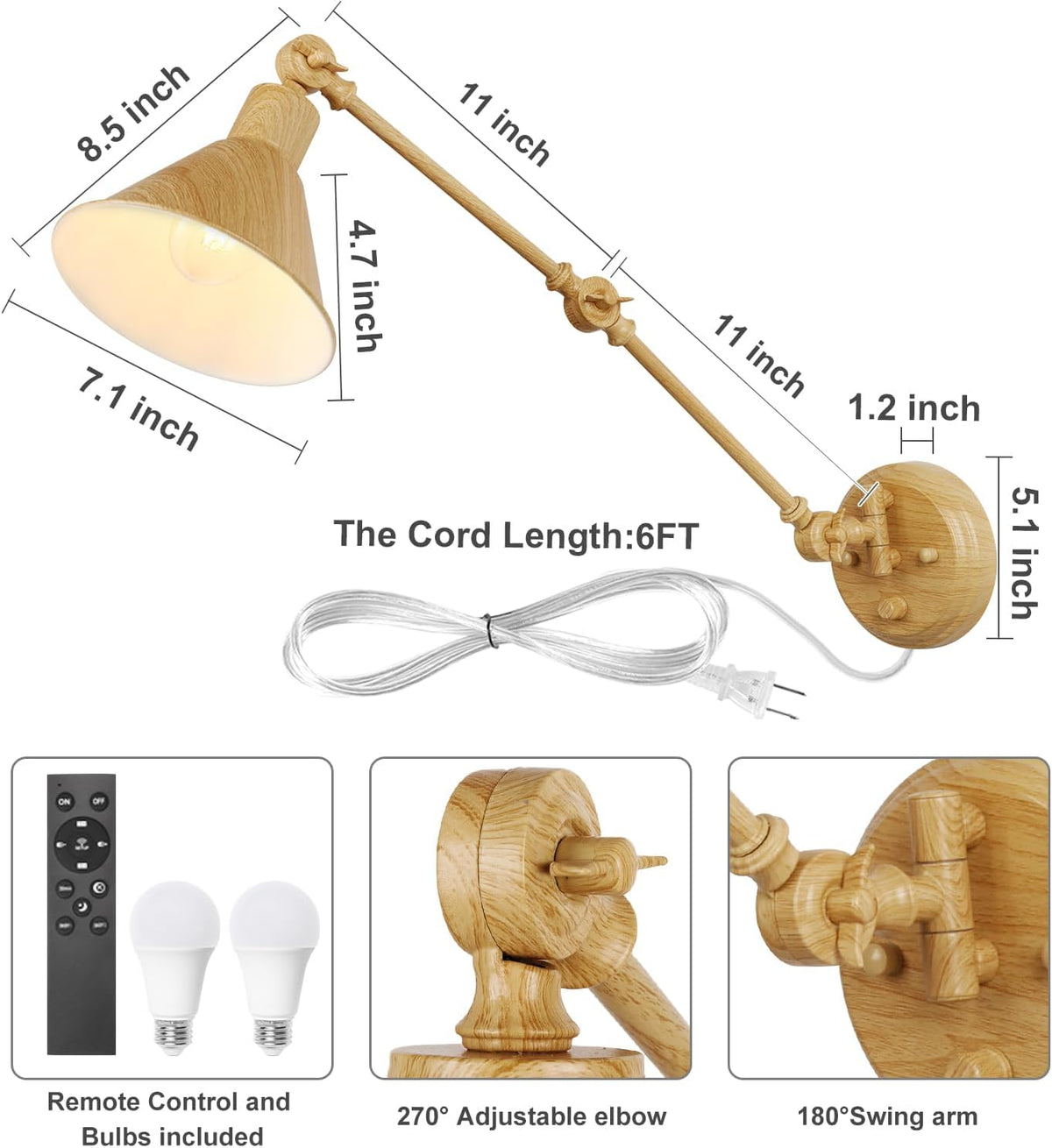 TRLIFE Dimmable Wall Sconce, Remote Control Plug in Wall Sconce Dimming 10%-100% and Adjustable Color Temperature