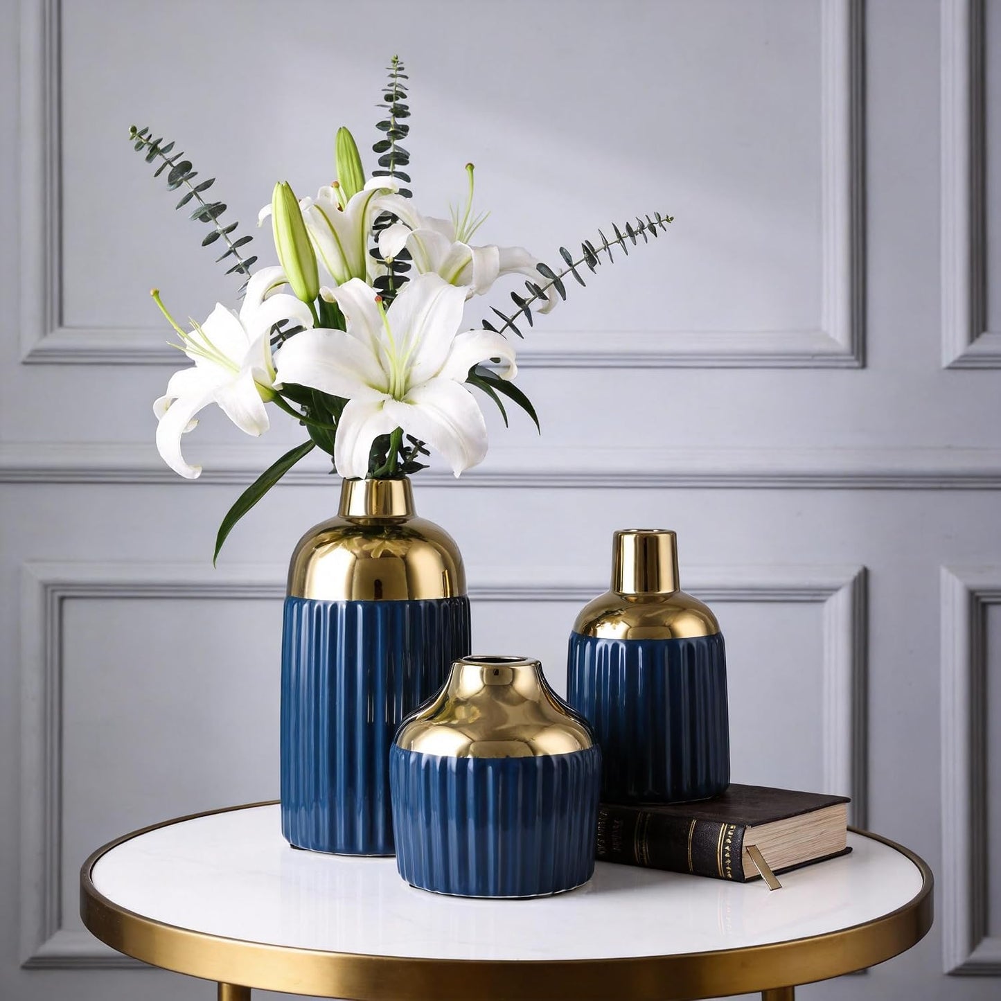 Gold Ceramic Vase 3-Piece Set / Blg / Blue