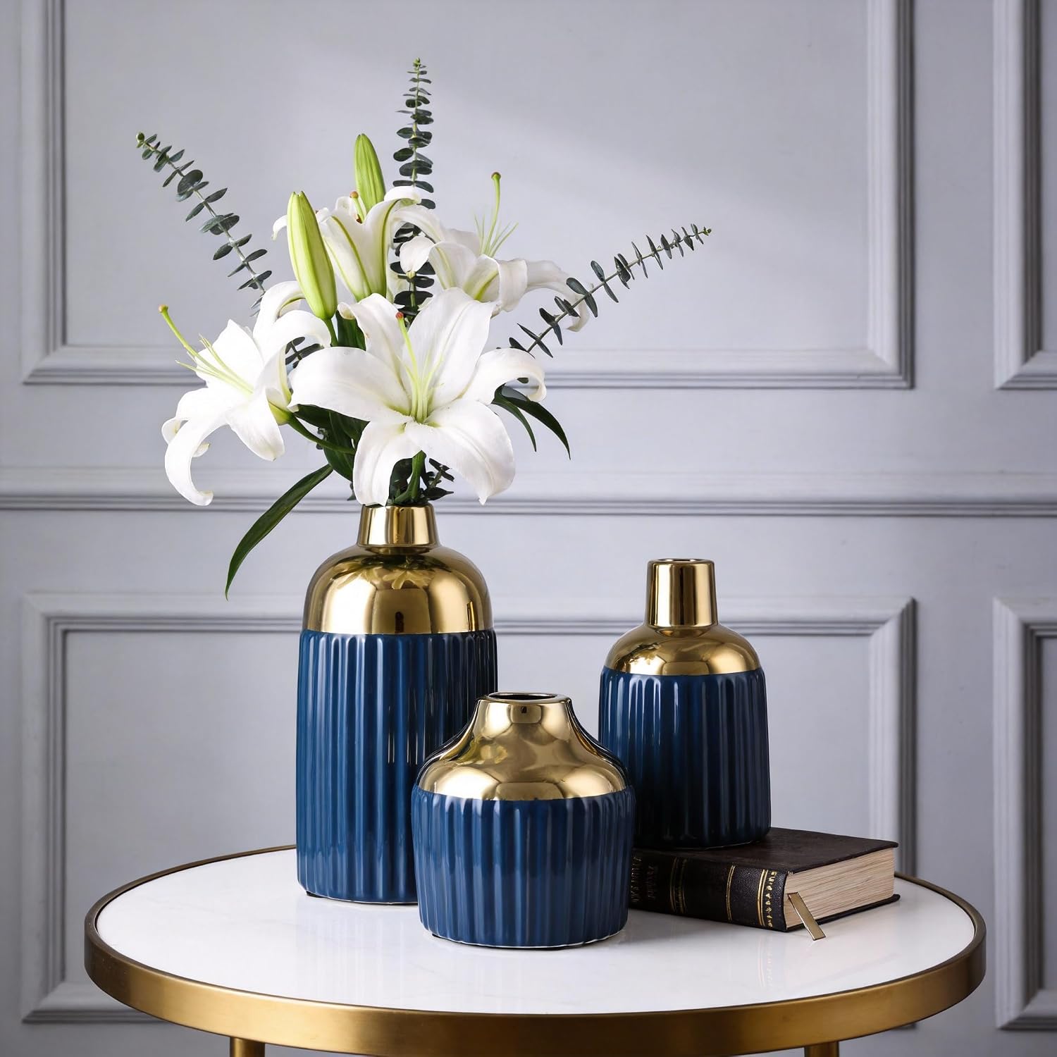 Gold Ceramic Vase 3-Piece Set / Blg / Blue