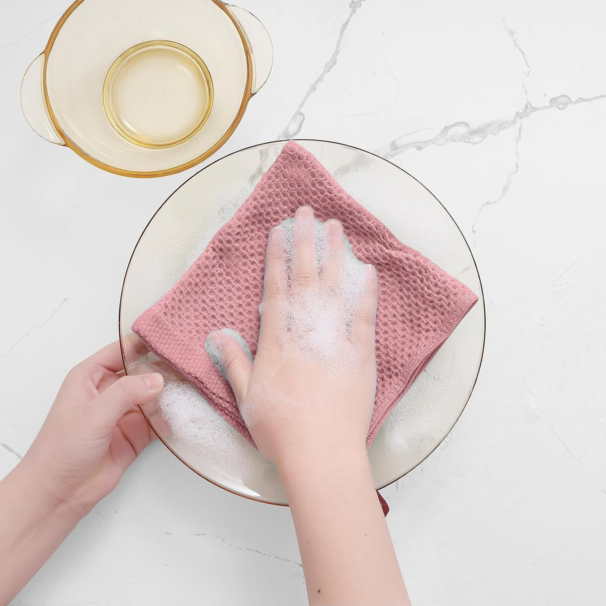 Homaxy 100% Cotton Waffle Weave Kitchen Dish Cloths 12-Pack, Dried Rose | 12 x 12 Inches, Ultra Soft Absorbent Dish
