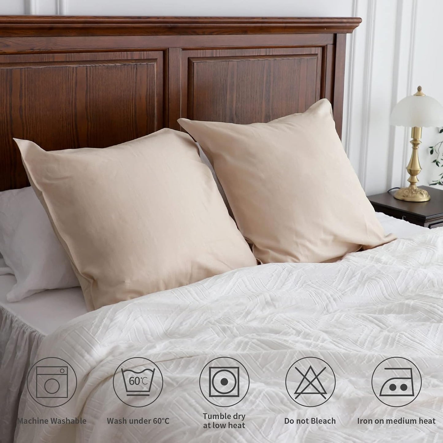 Linen Euro Shams Basic Style Solid Color Flax Cotton Blend Decor / 24 x 24 / Linen/beige / Set of 2