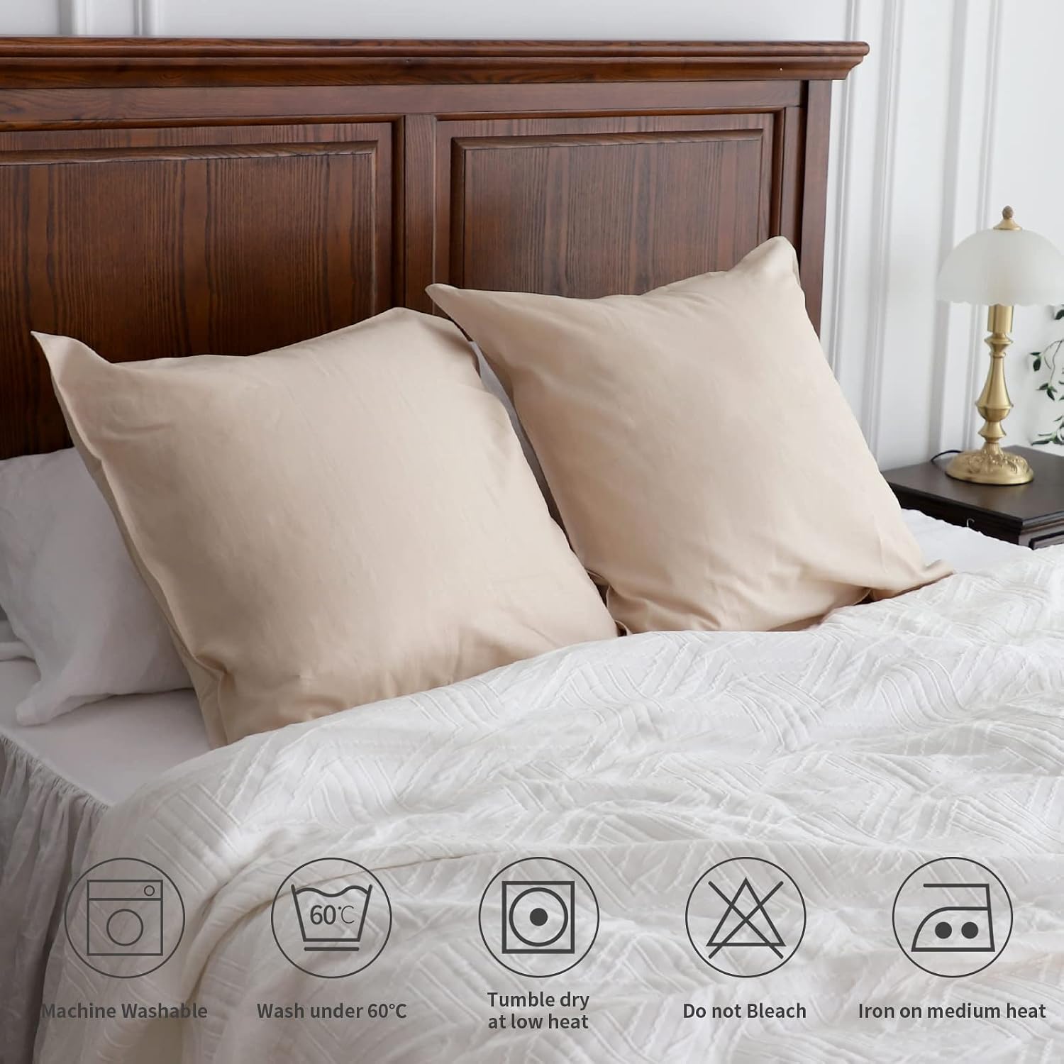 Linen Euro Shams Basic Style Solid Color Flax Cotton Blend Decor / 24 x 24 / Linen/beige / Set of 2