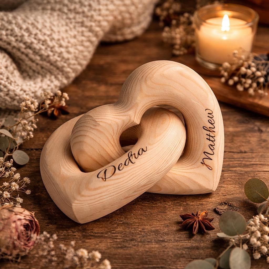 Names Wooden Love Knot Heart Sculpture Couple Gifts Home Decor