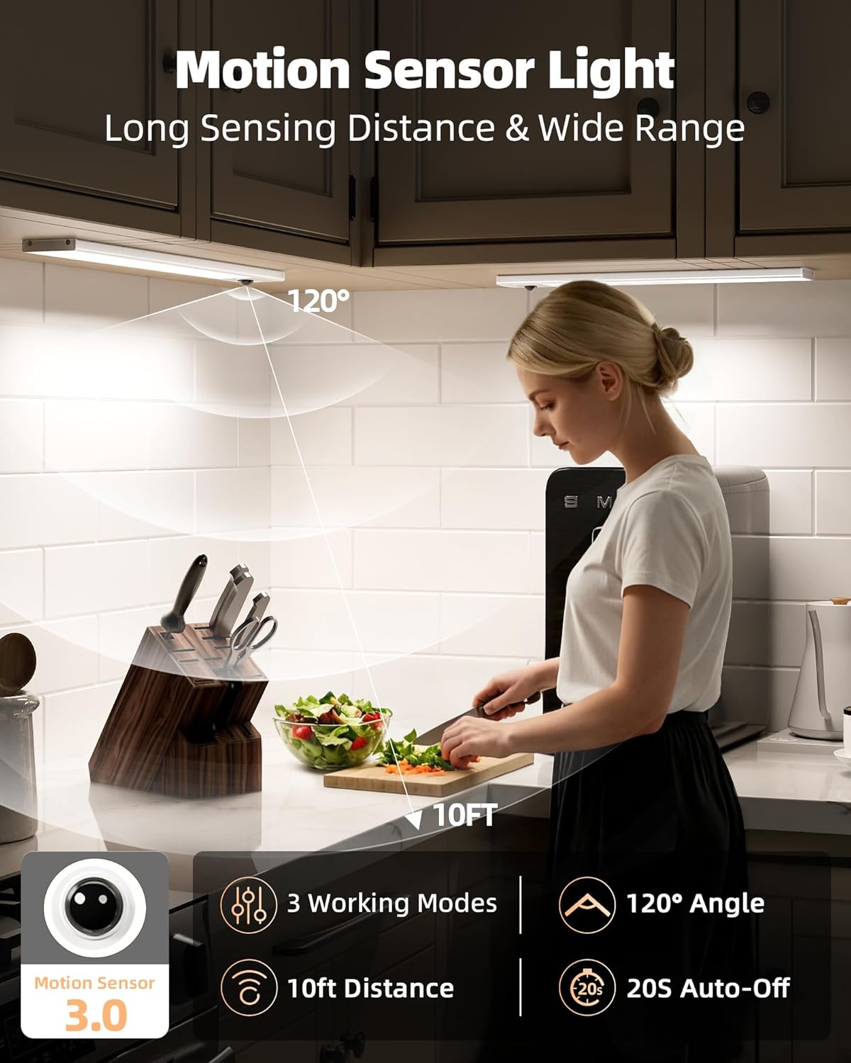 EZVALO 12-inch Under Cabinet Lighting Wireless with Battery Indicator, 2500mAh Rechargeable Motion Sensor Light Indoor