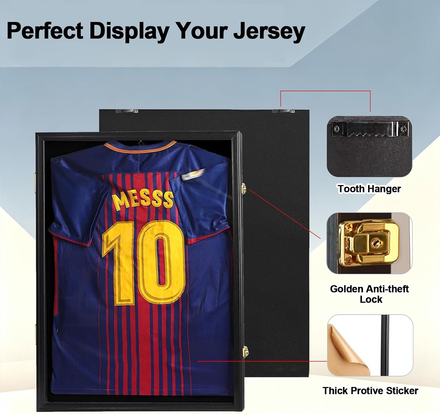 Lockable Football Jersey Frame Display Case with UV Protection | 24×32 soccer jersey shadow box frame,shirt frame