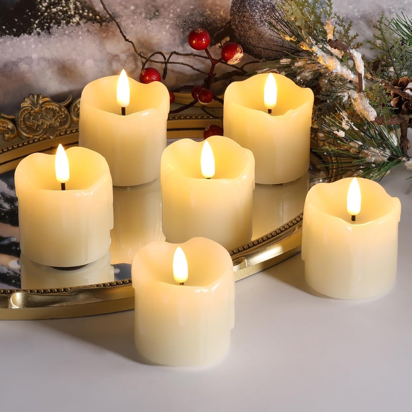 Ivory Dripping Wax Flameless Votive Candles with Timer Batteries | Halloween LED Candles, 2x2 in Battery Tea Lights