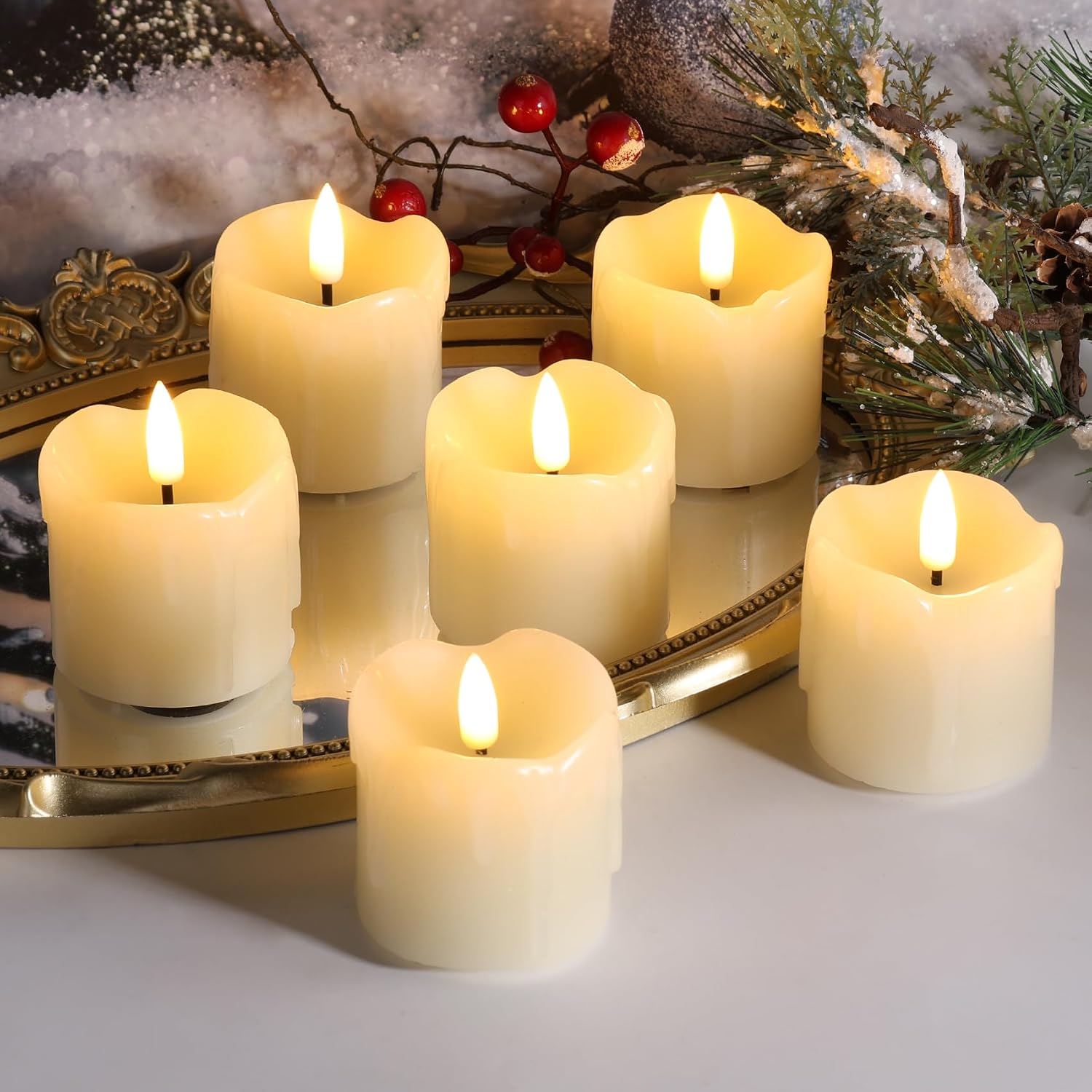 Ivory Dripping Wax Flameless Votive Candles with Timer Batteries | Halloween LED Candles, 2x2 in Battery Tea Lights