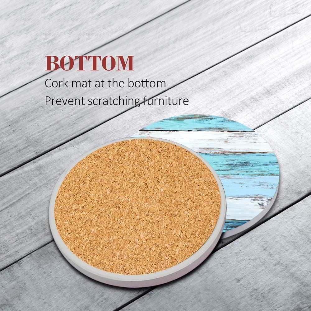 Wooden Board Blue Table Absorbent Round Ceramic Stone Mat / Wood 2 / Brown / Set of 6