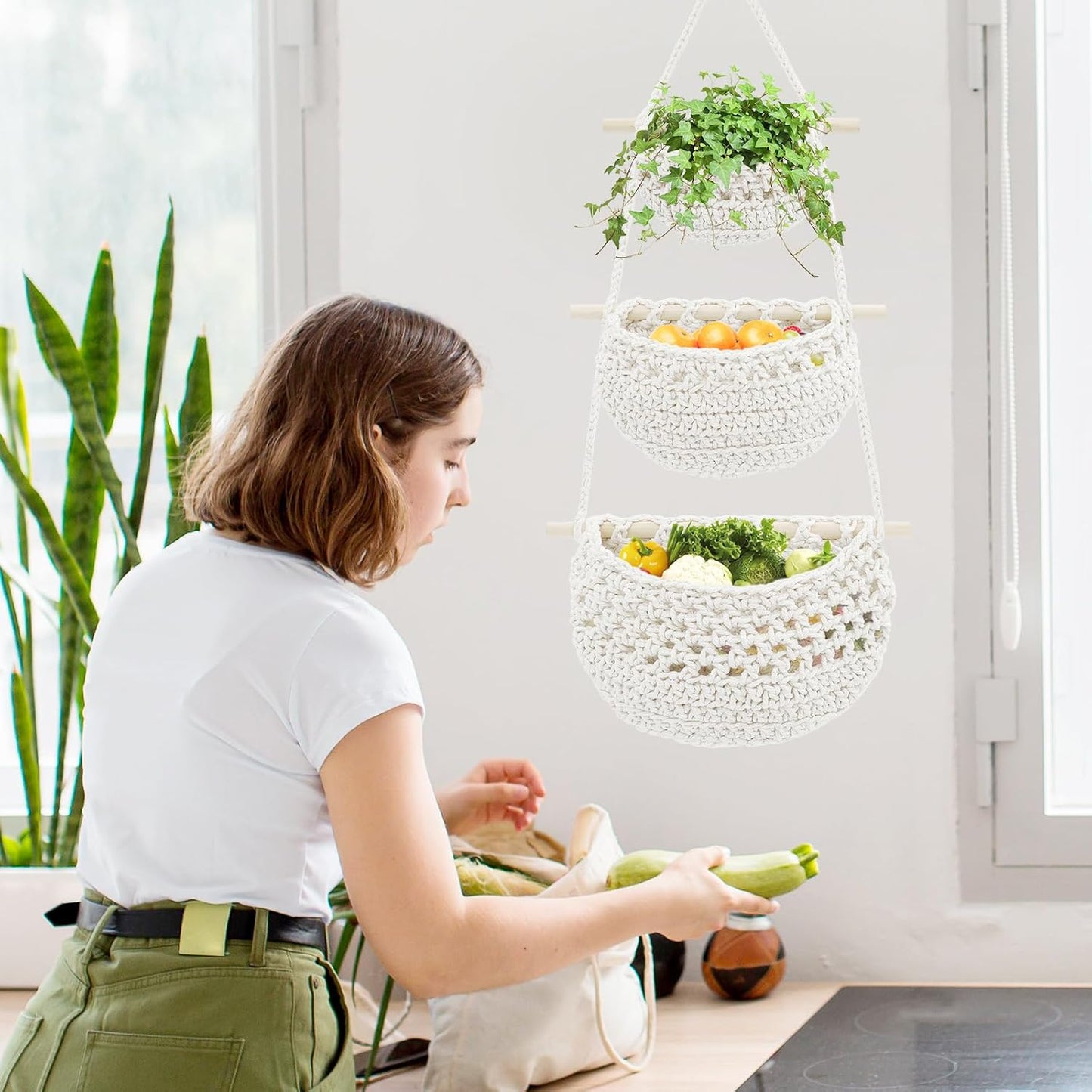 Boho Wall Baskets / White-cotton
