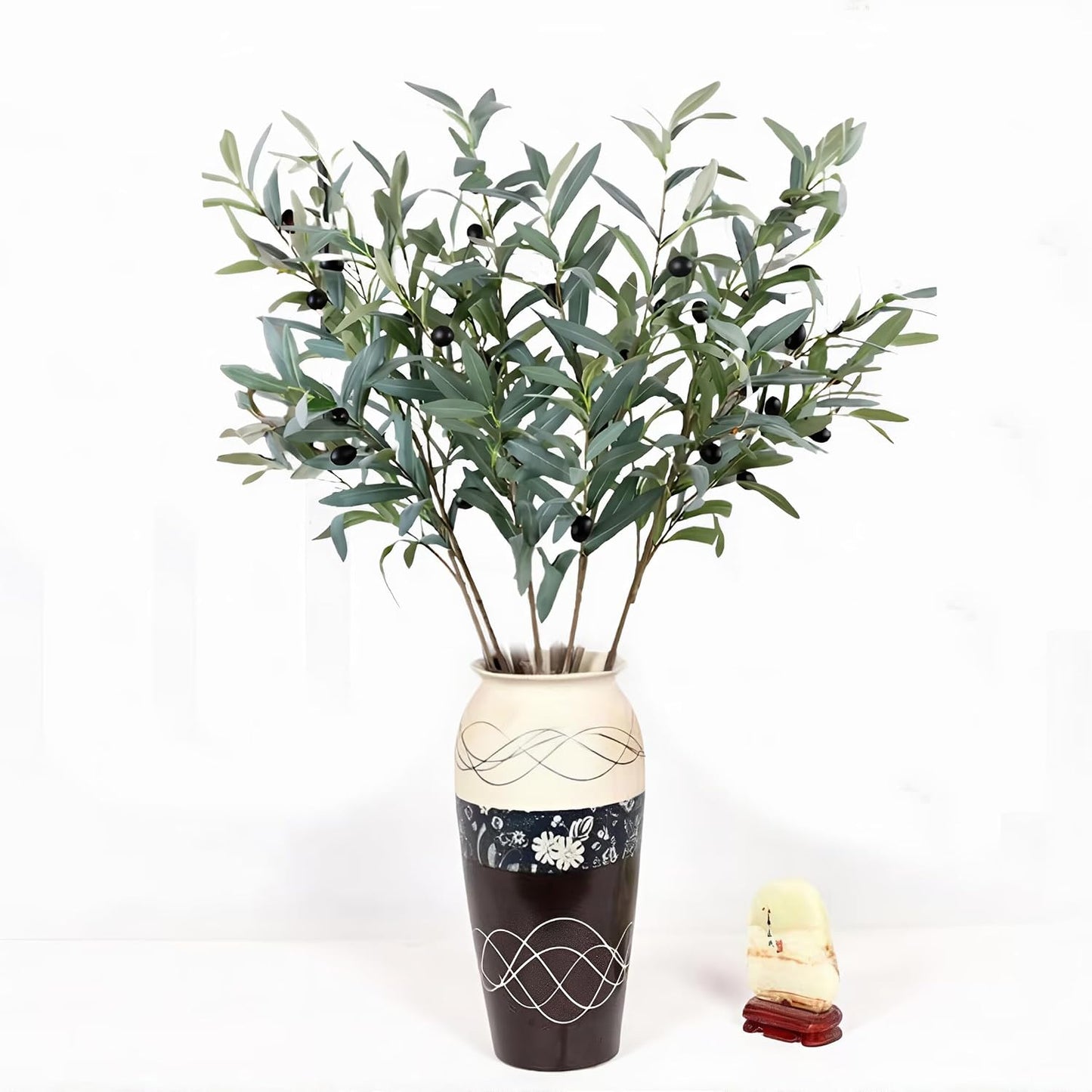 Artificial Olive Leaves Long Stems Fake Eucalyptus Plant Branches for DIY / 26.8 Inch / Set of 8