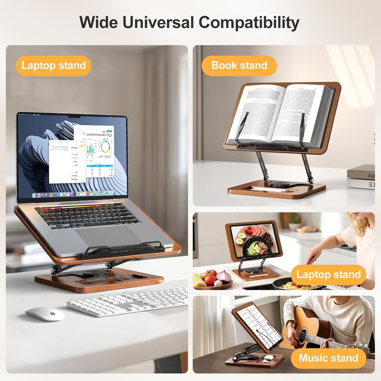 OPTIXCELL Book Stand for Reading, 360° Rotating Book Holder, Page Clips | Hands Free, Built-in Storage Tray, Adjustable