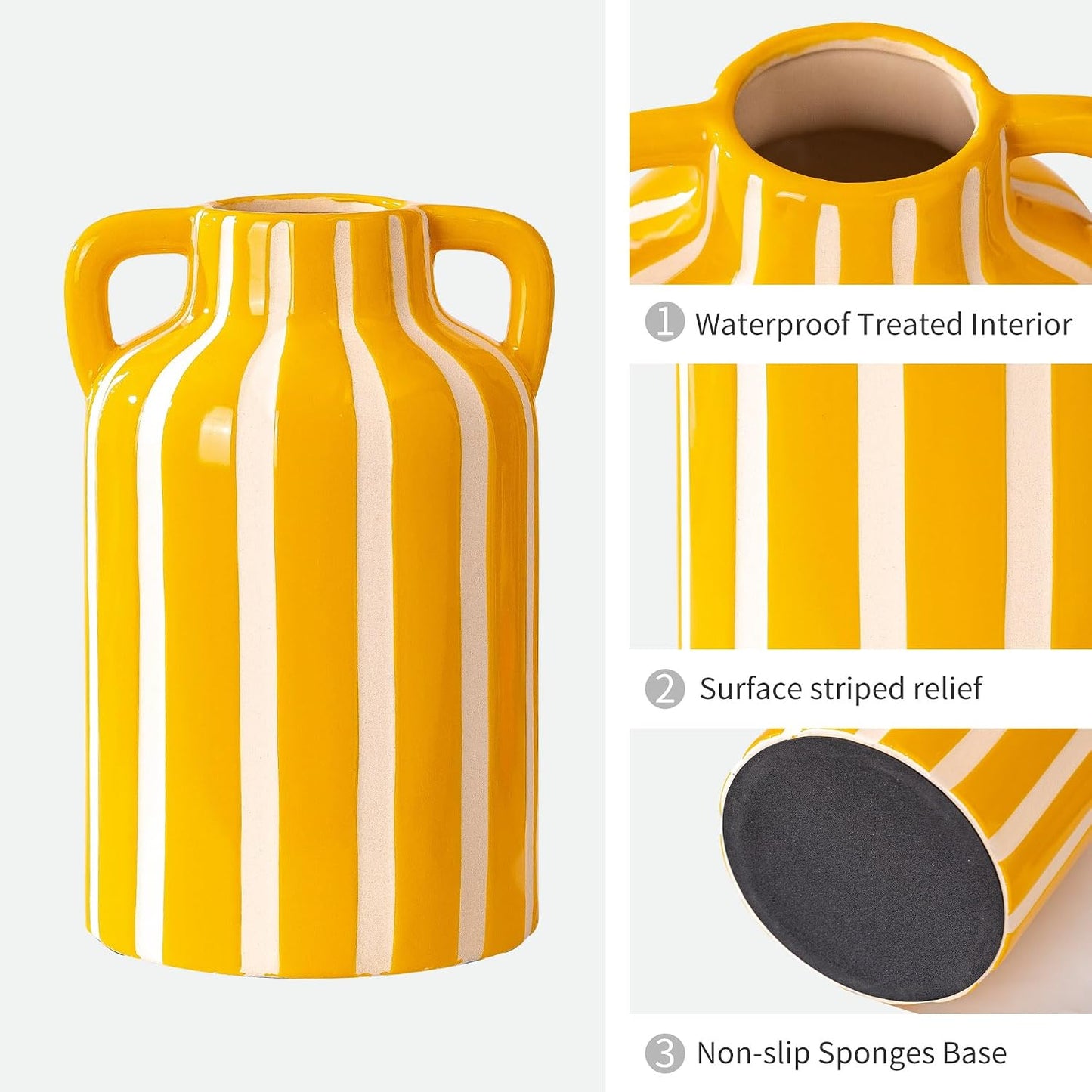 Yellow Ceramic Vase / Yellow and White
