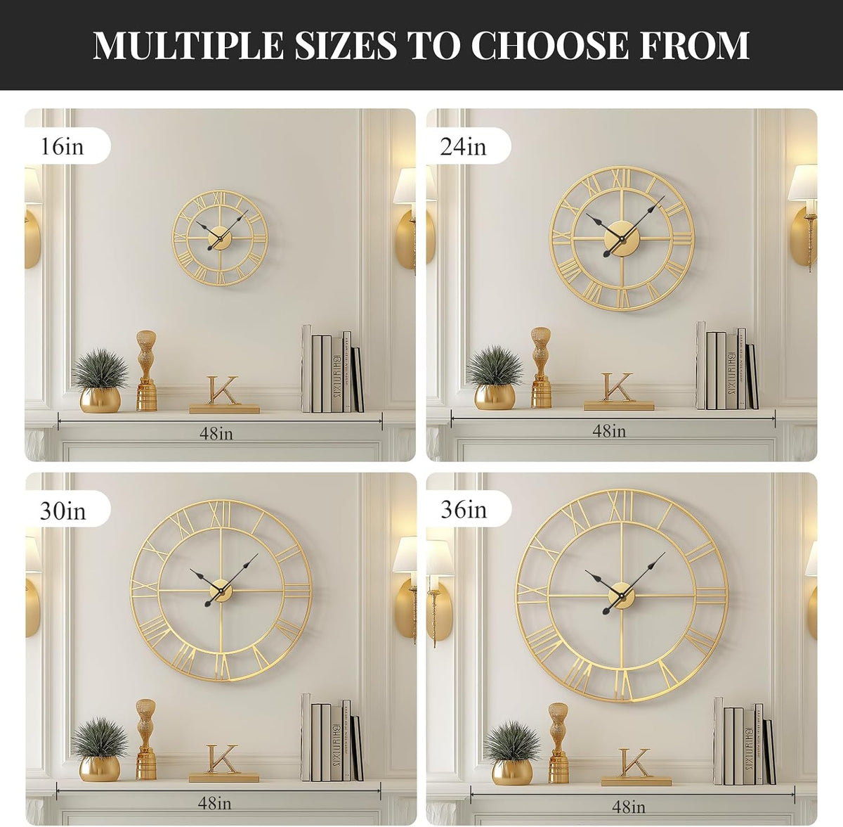 Cuspin 20 Inch Wall Clock Gold Modern Metal Round Decorative Clock | Battery operated, Silent non ticking, Roman