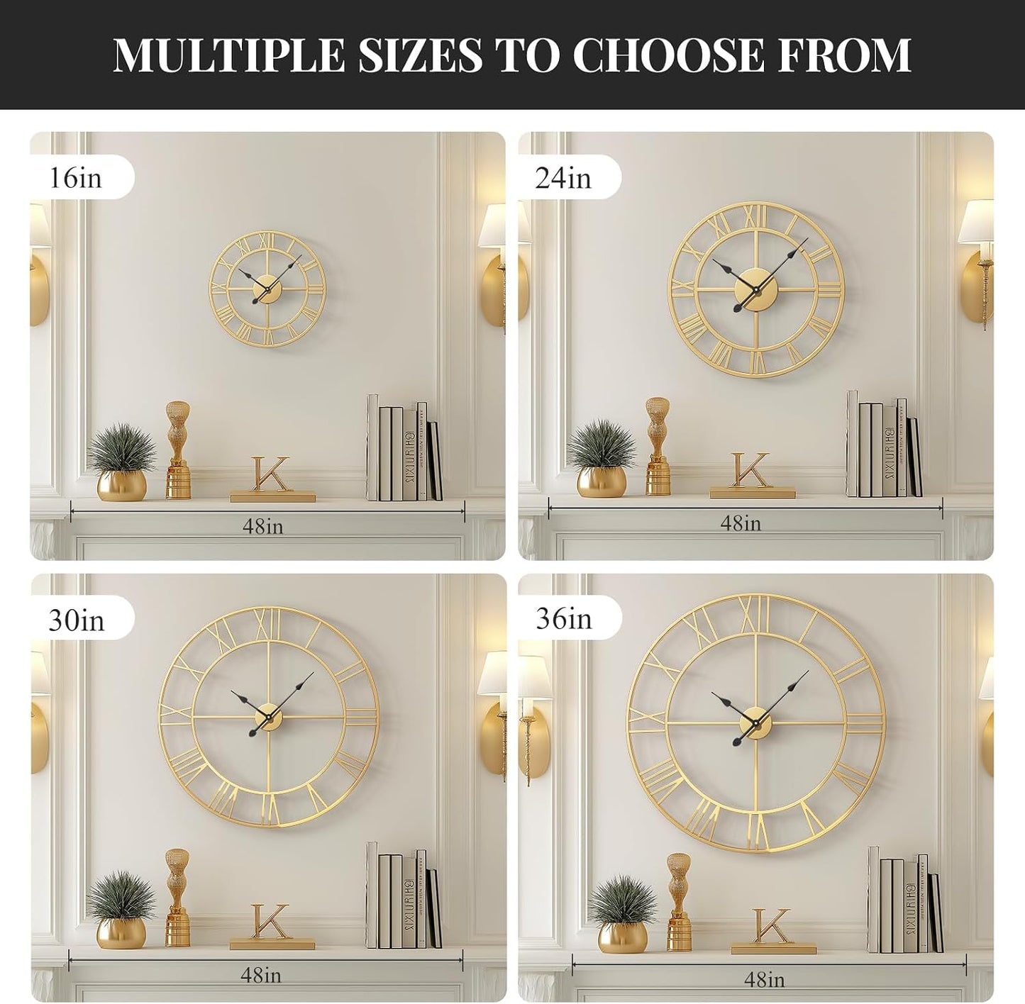 Cuspin Large Gold Wall Clock 30 Inch Decorative Wall Clocks for Living Room | Battery operated, Silent non ticking