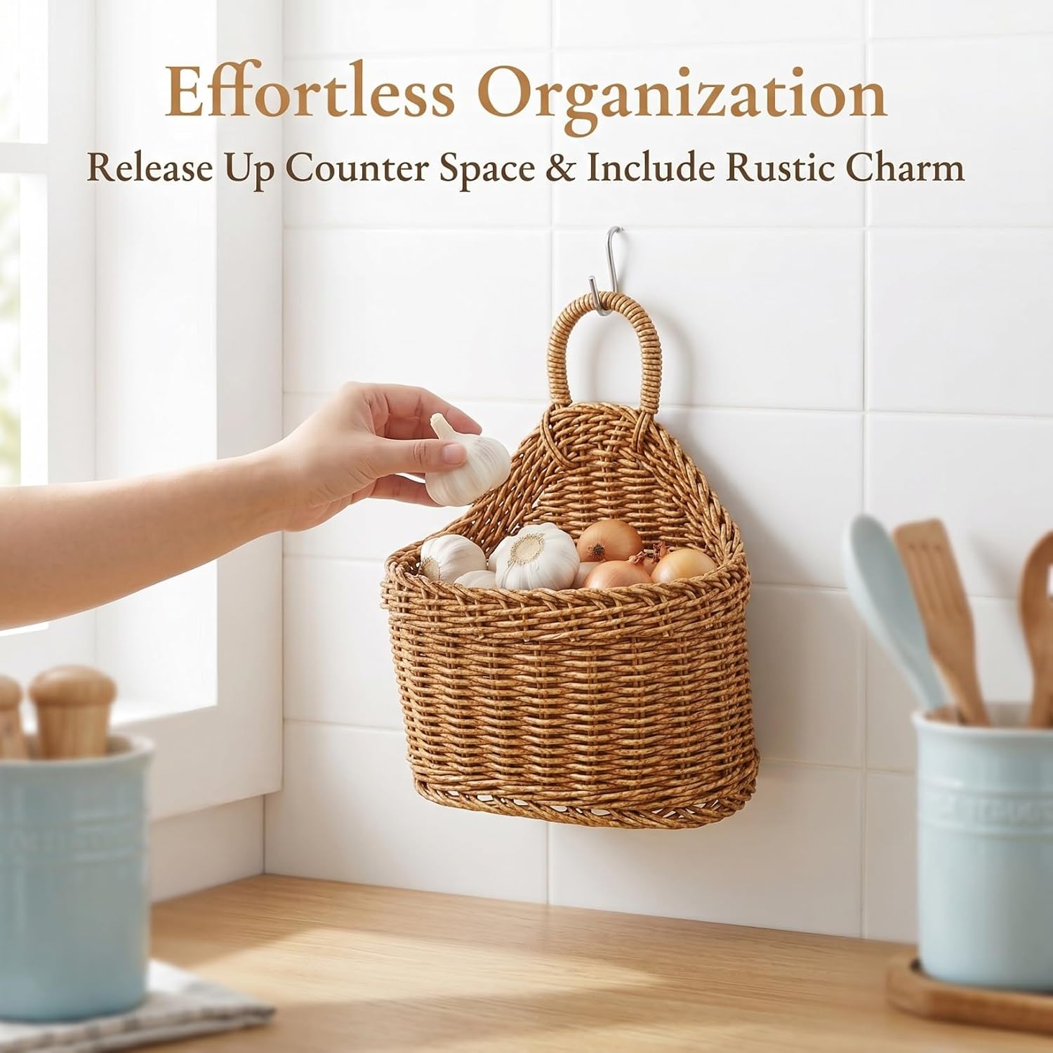 Woven Hanging Storage Basket In Small Wall Basket / 9.64 x 7.48 x 3.93