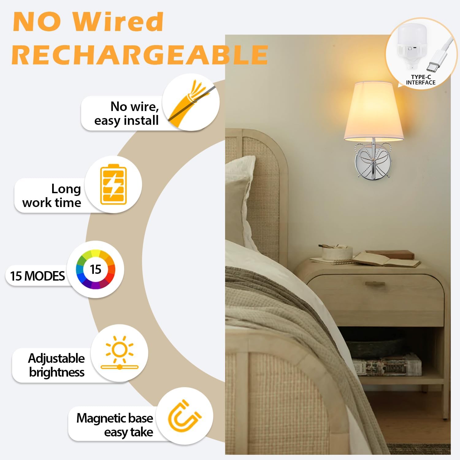 PASSICA DECOR 2 Pack Rechargeable Battery Operated Wall Sconces Set of Two, Wireless Cordless Wall Lights with Remote