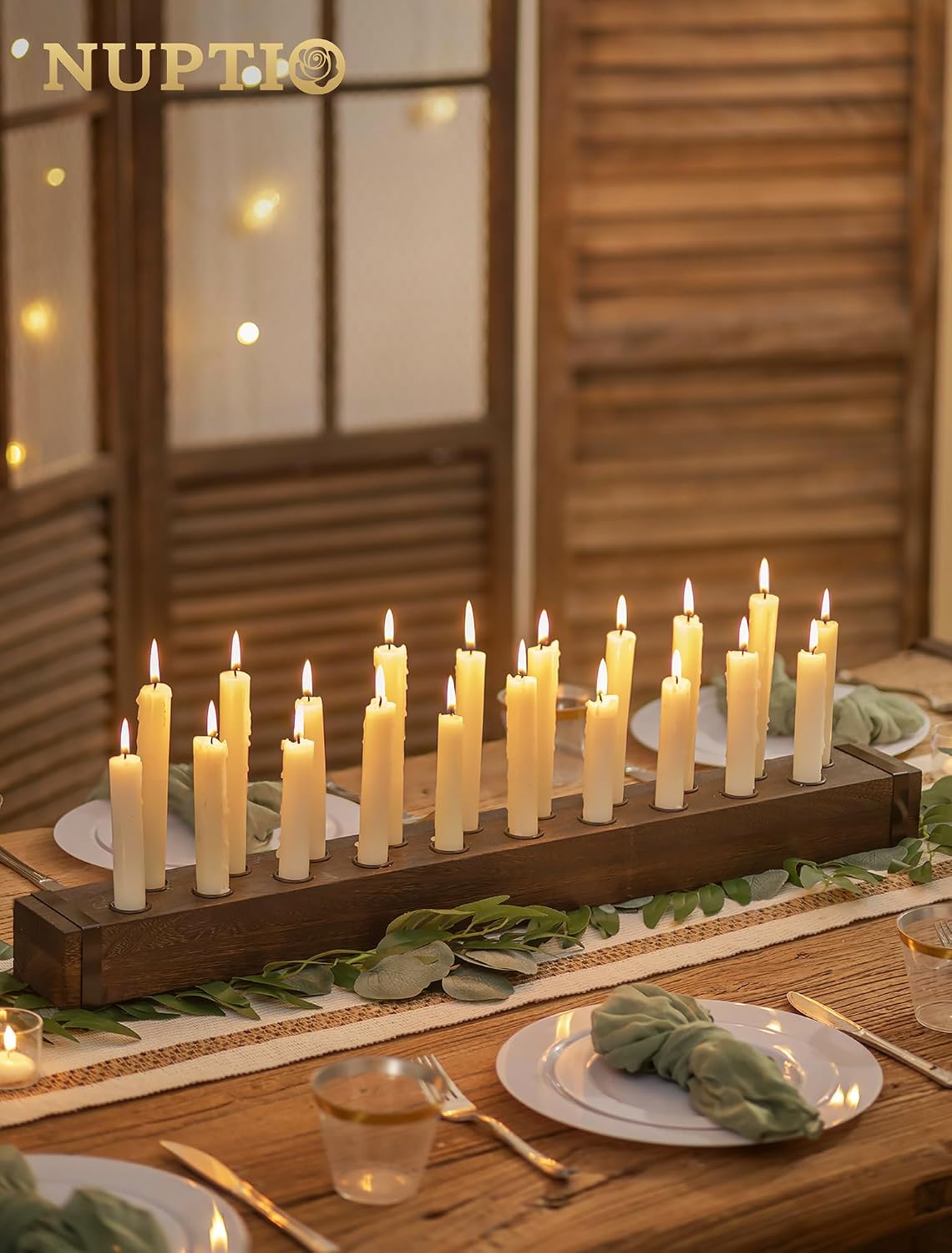 NUPTIO Taper Candle Holders Wood: Wooden Candelabra Long Candles Stick Centerpieces - Farmhouse Candlestick Holder 20