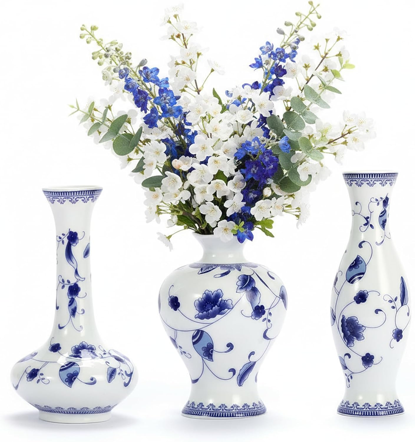 Chinese Ceramic Vase Set / Light Blue / Set of 3