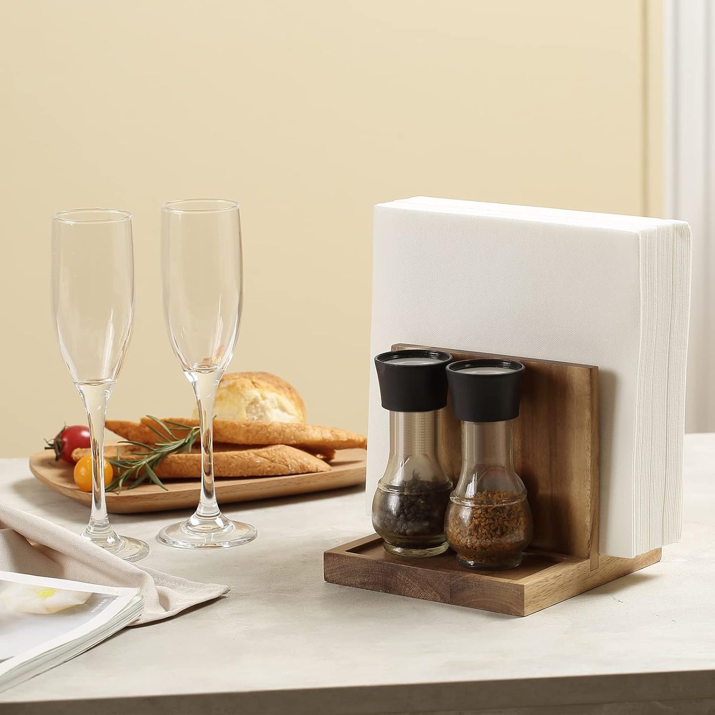 Napkin salt pepper holder Wooden Napkin Holder for Salt and Pepper Shakers Caddy / Natural