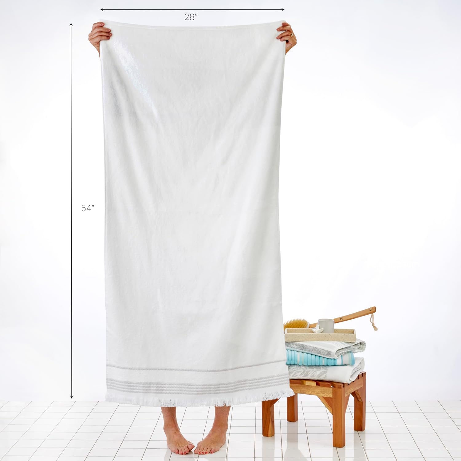 SKL Home Casual Fringe Bath Towel Set, 2pc, Premium 100% Cotton, White | 600 GSM weight. Spa-level quality. Soft &