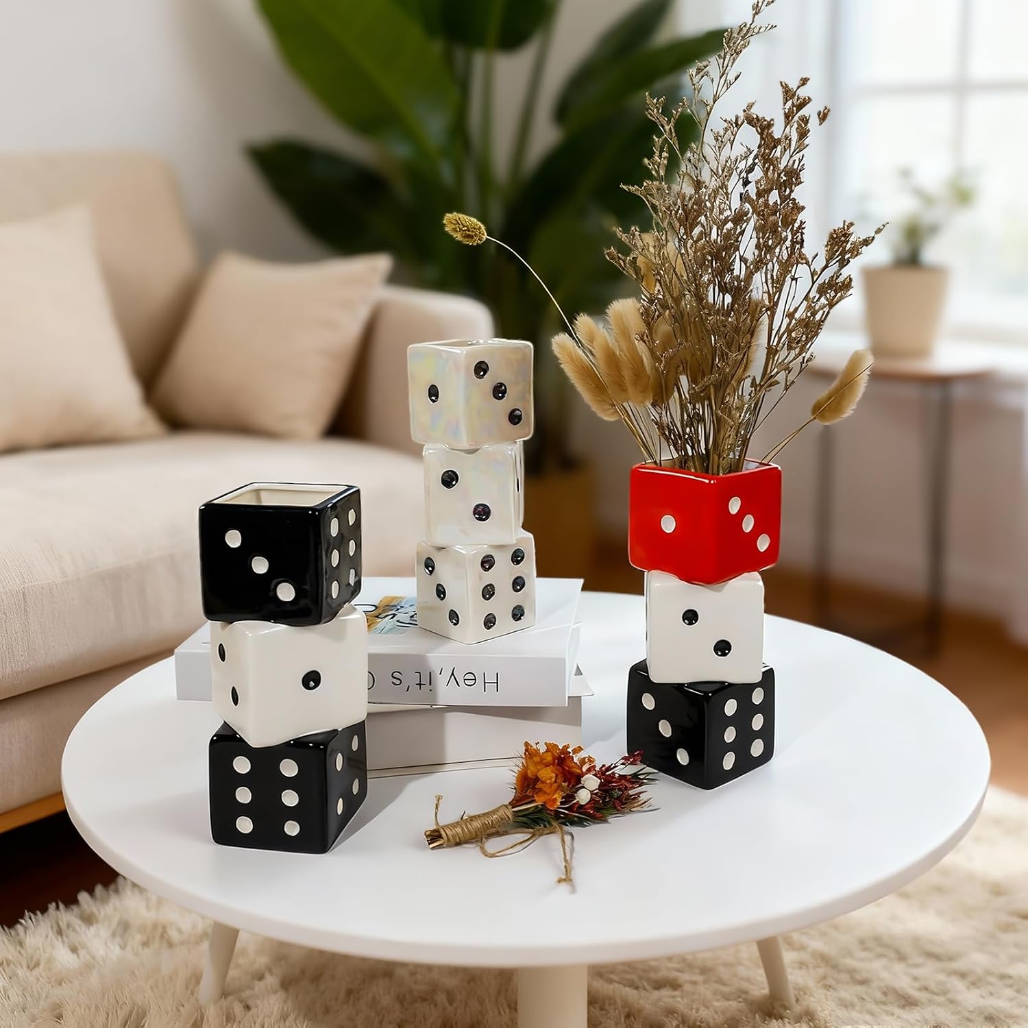 Triple Dice Ceramic Vase / Black and White Dice Vase