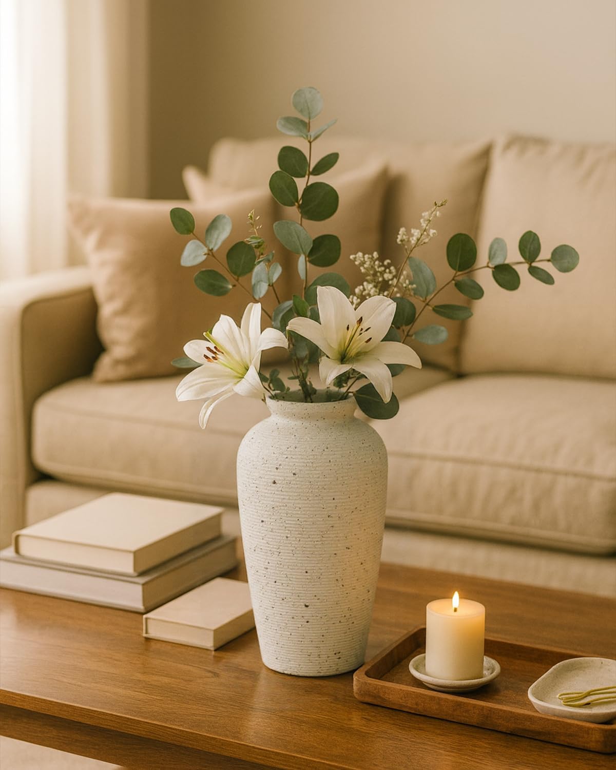 Large Ceramic Rustic Vase / Beige / 11 Inch