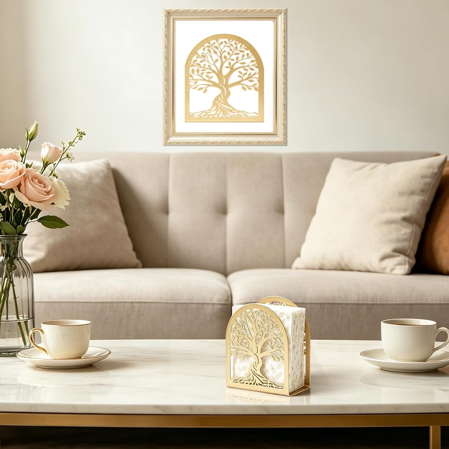Napkin Holder / Tree of Life Decorative Metal Napkin Dispenser / Gold