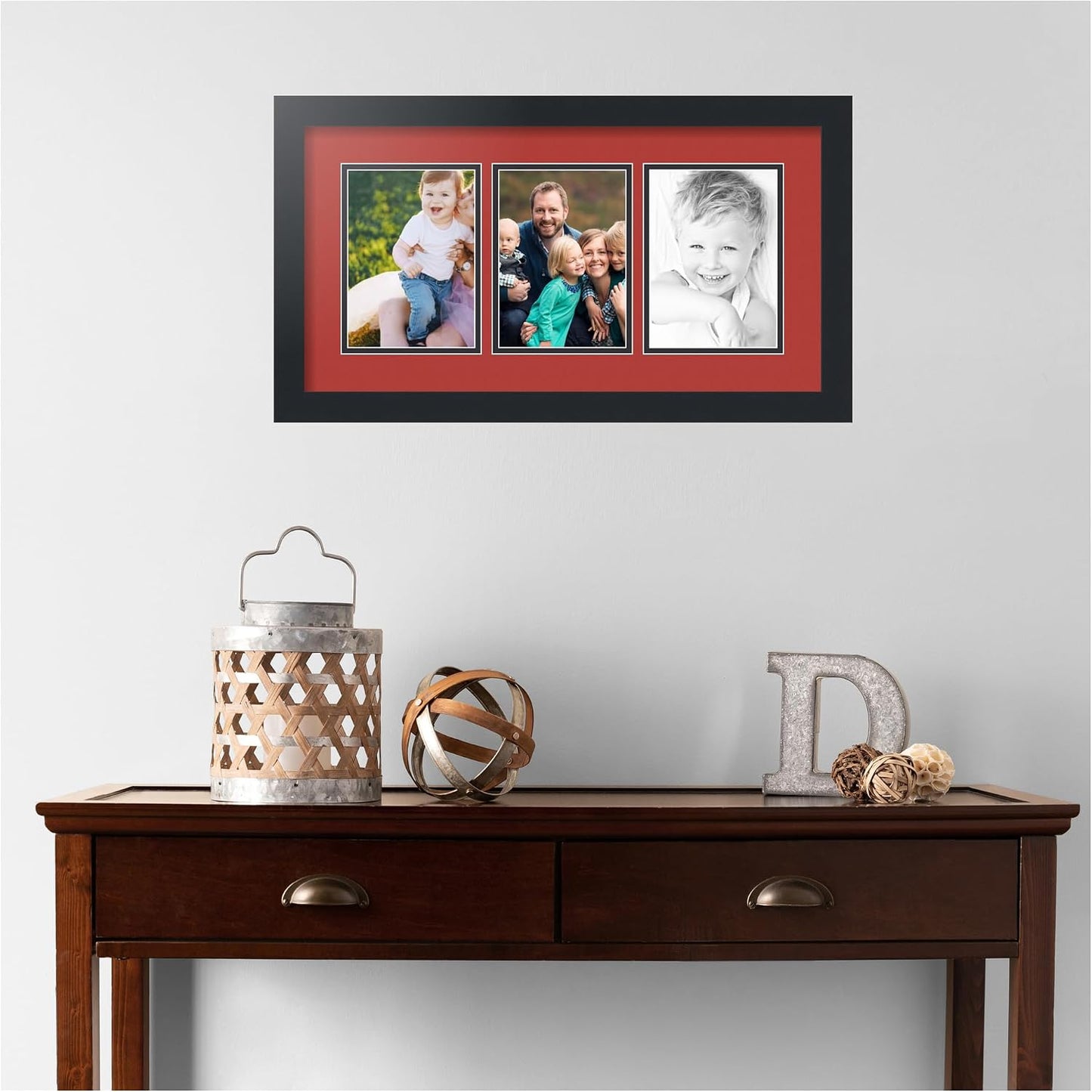 ArtToFrames Collage Picture Frame 3 Opening 3-5x7 Photo Frame | Made in USA | Black Frame Deep Red and Black Mats