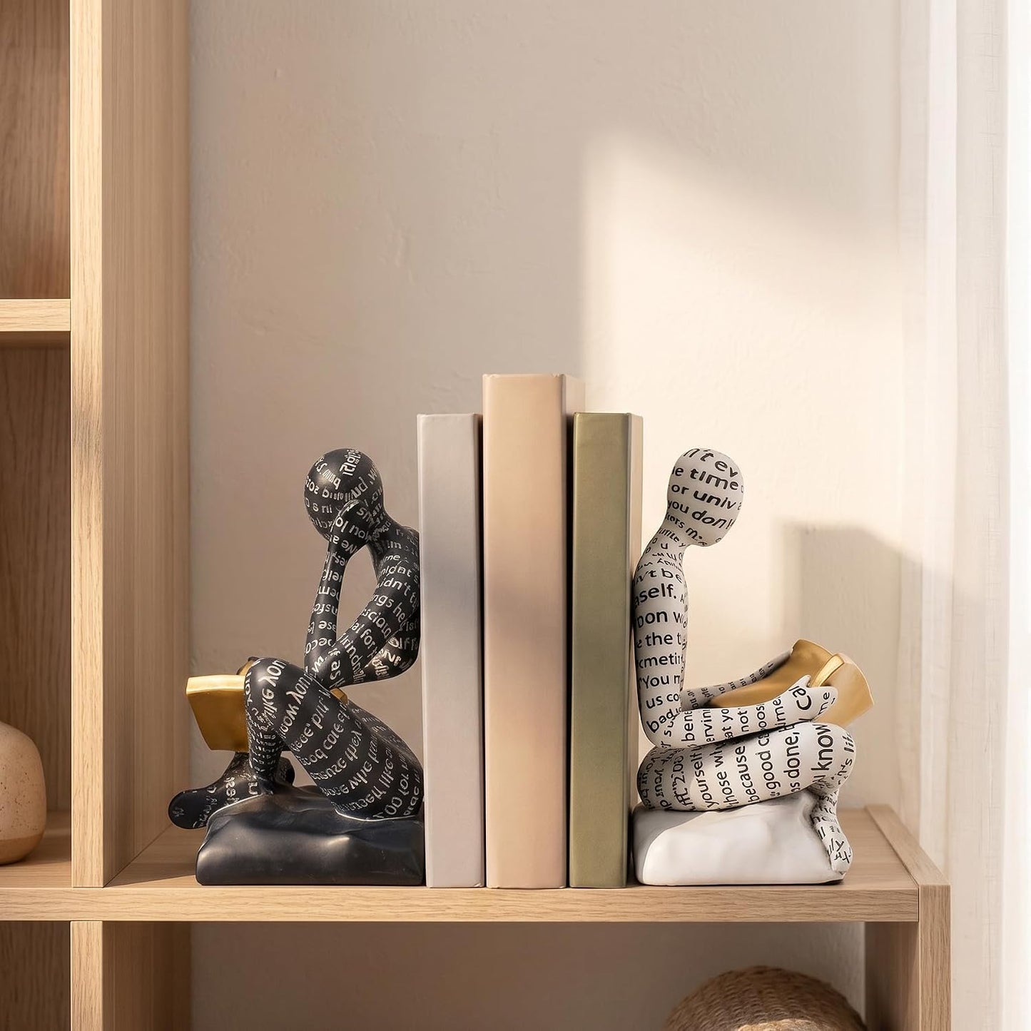 Thinker Bookends / Decorative Book Ends / White & Black