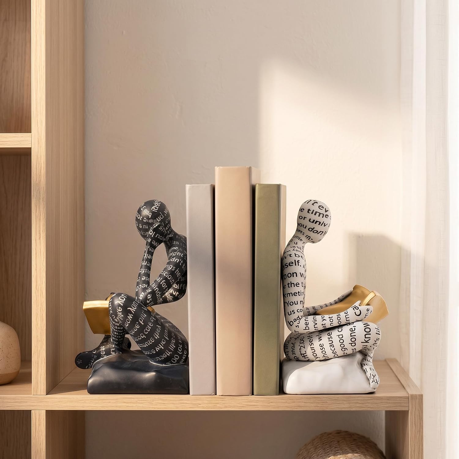 Thinker Bookends / Decorative Book Ends / White & Black