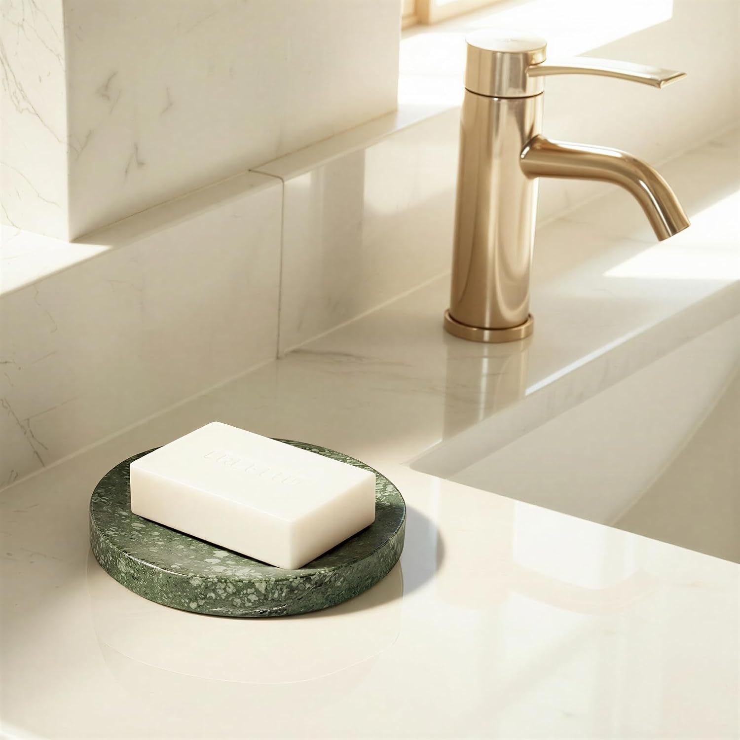 Marble Round Soapdish / Green