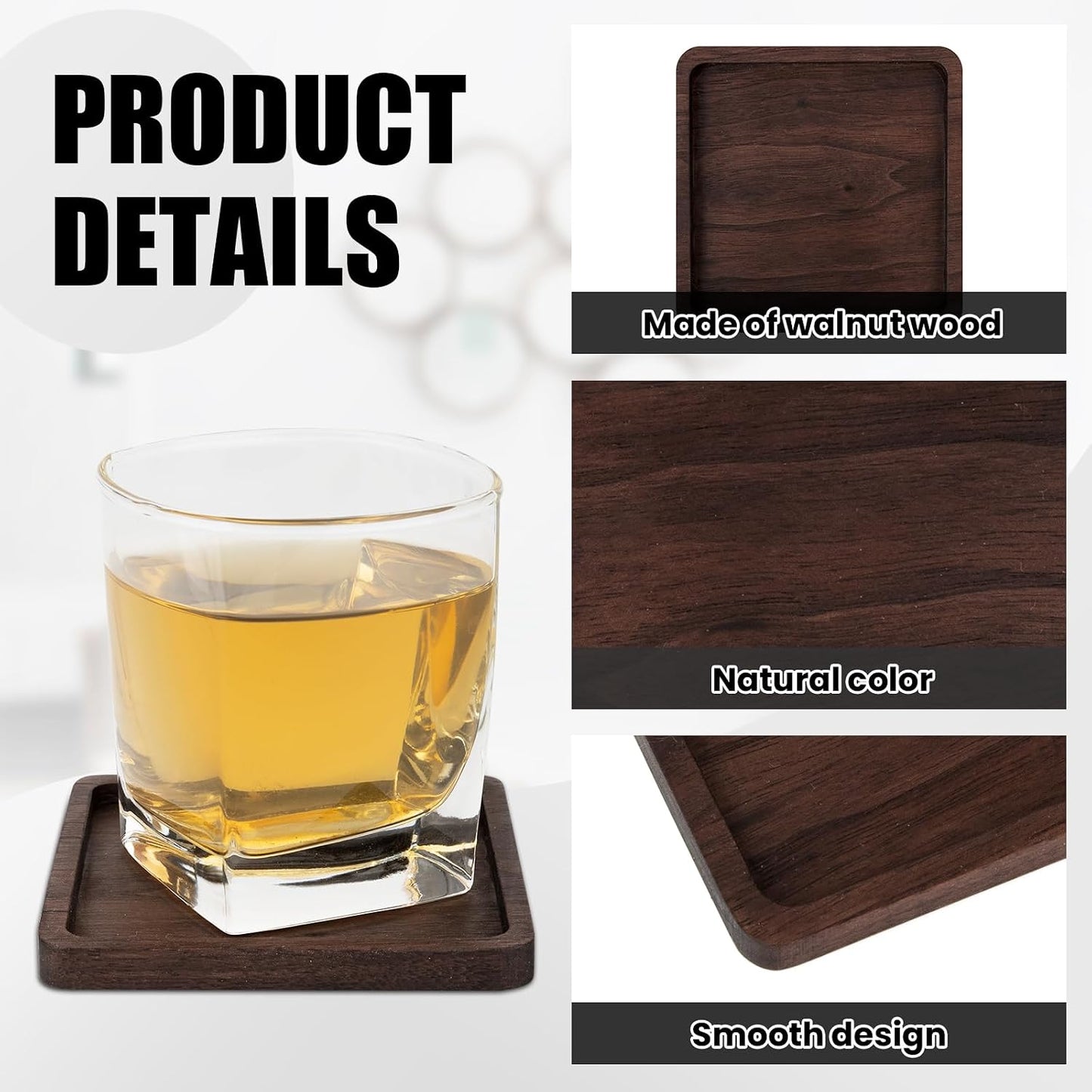 Wood Coasters for Drinks / Square / Set of 4