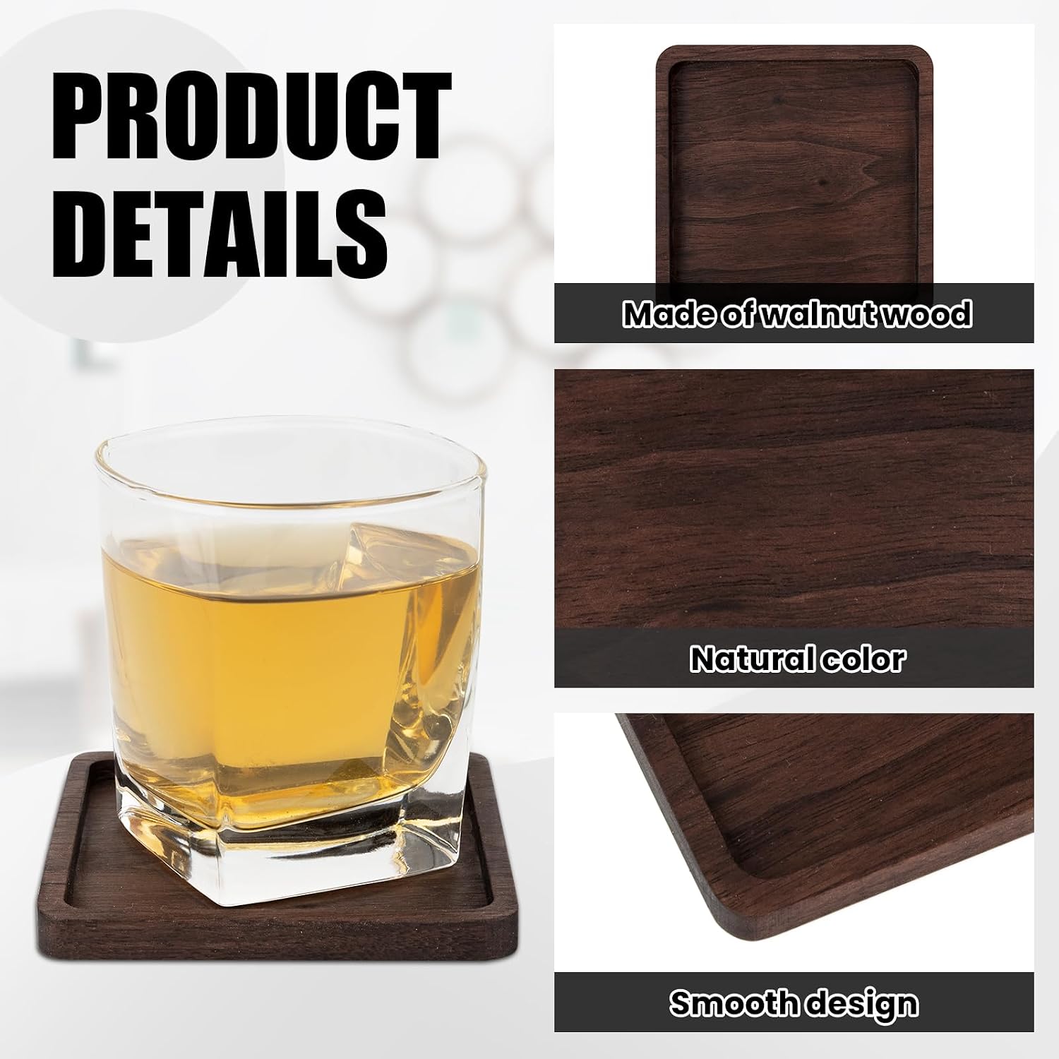 Wood Coasters for Drinks / Square / Set of 4