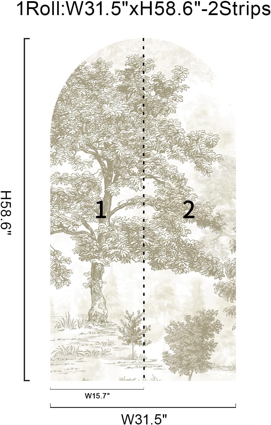 Vintage Forest Arch Wall Decal " Peel and Stick Canvas Waterproof Self-Adhesive Removable / 31 x 59