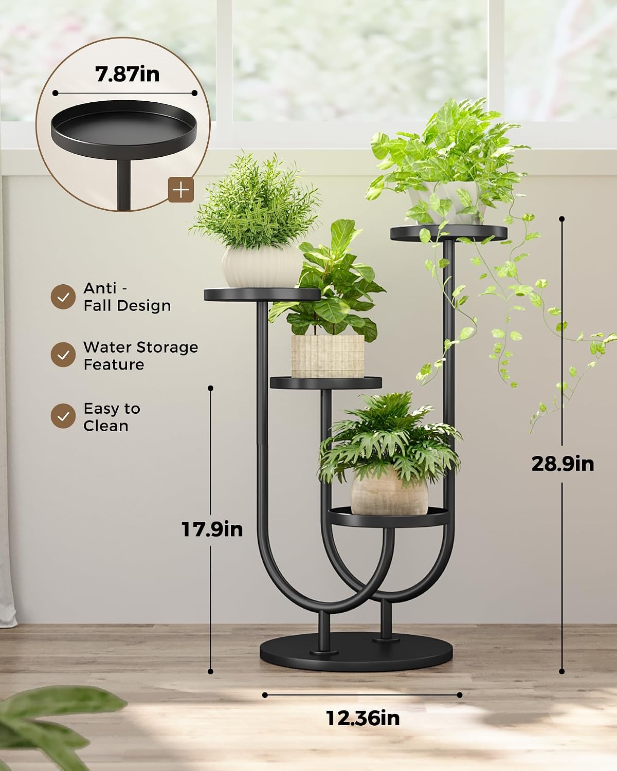 Bamworld Upgraded Outdoor Plant Stand Metal Plant Stand Indoor Corner Plant Stands 4 Pots Plant Shelf for Tall Plant