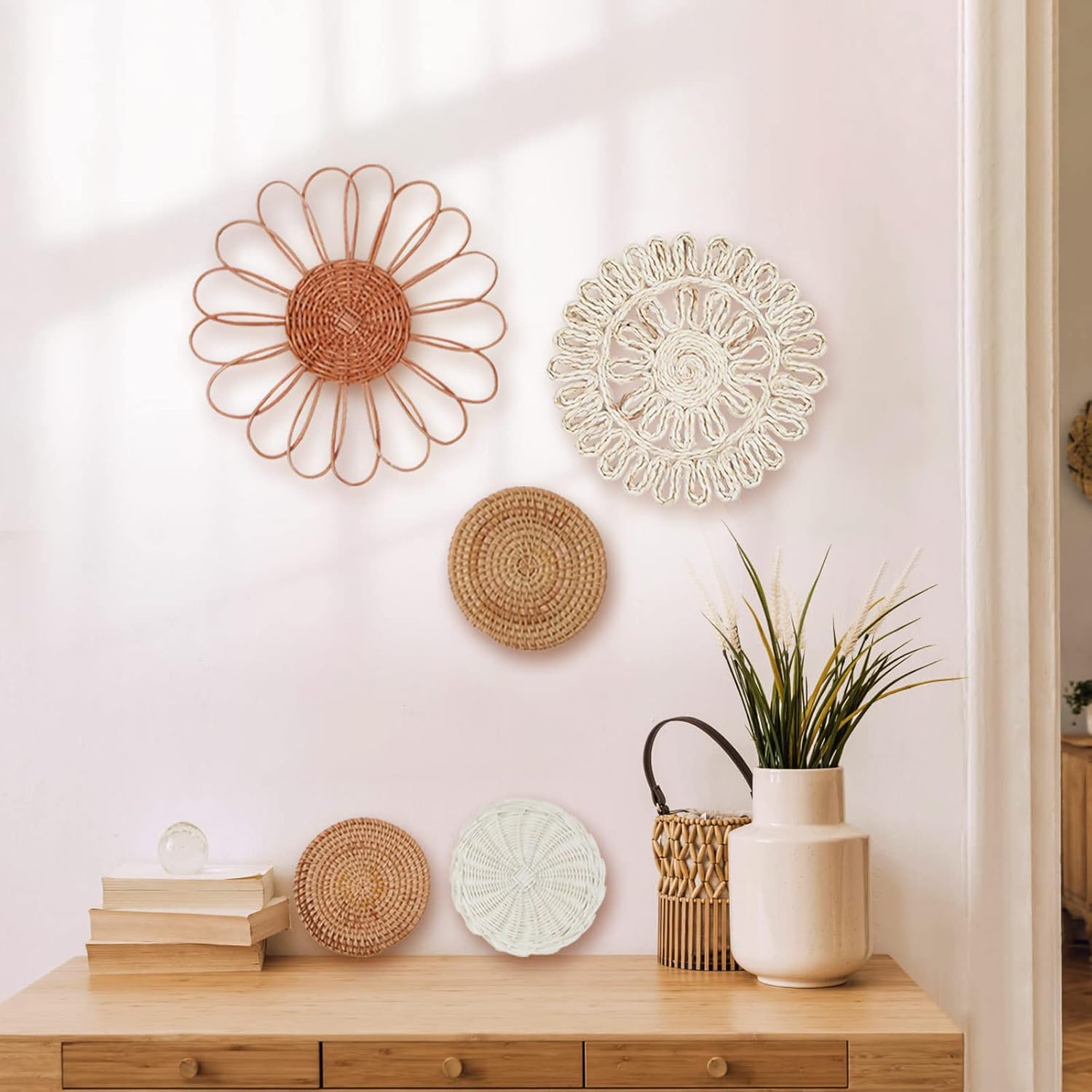 Rattan Flower Wall Decor / Meramera Boho Wall Decor / Set of 7
