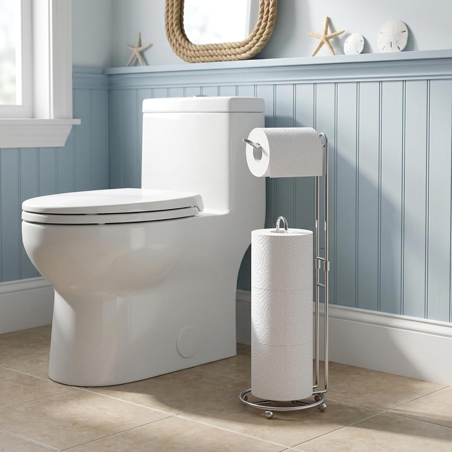 Simple Houseware Toilet Paper Holder Bathroom Tissue Storage Holder, Chrome | 4 Paper Rolls, 6.9" x 6.9" x 23"