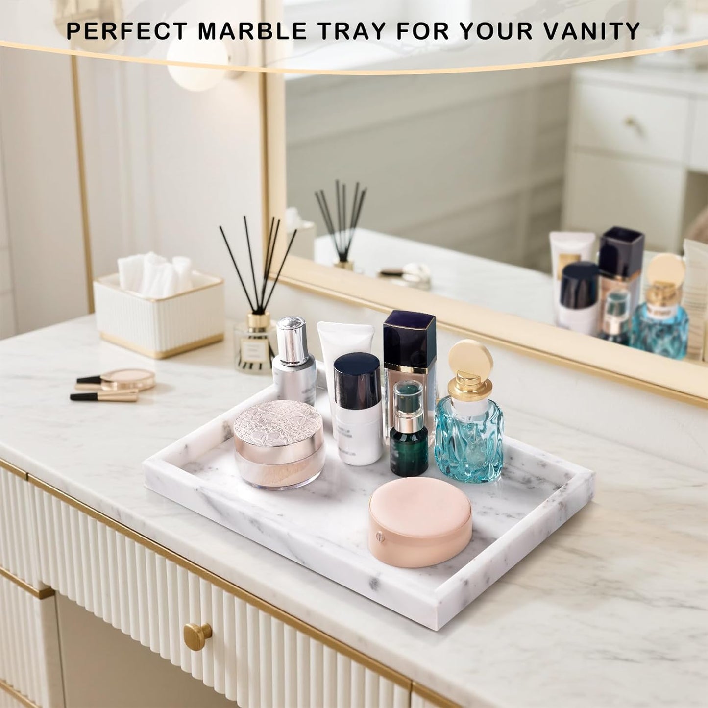 Marble Tray / Bathroom Tray for Countertop / Starry White