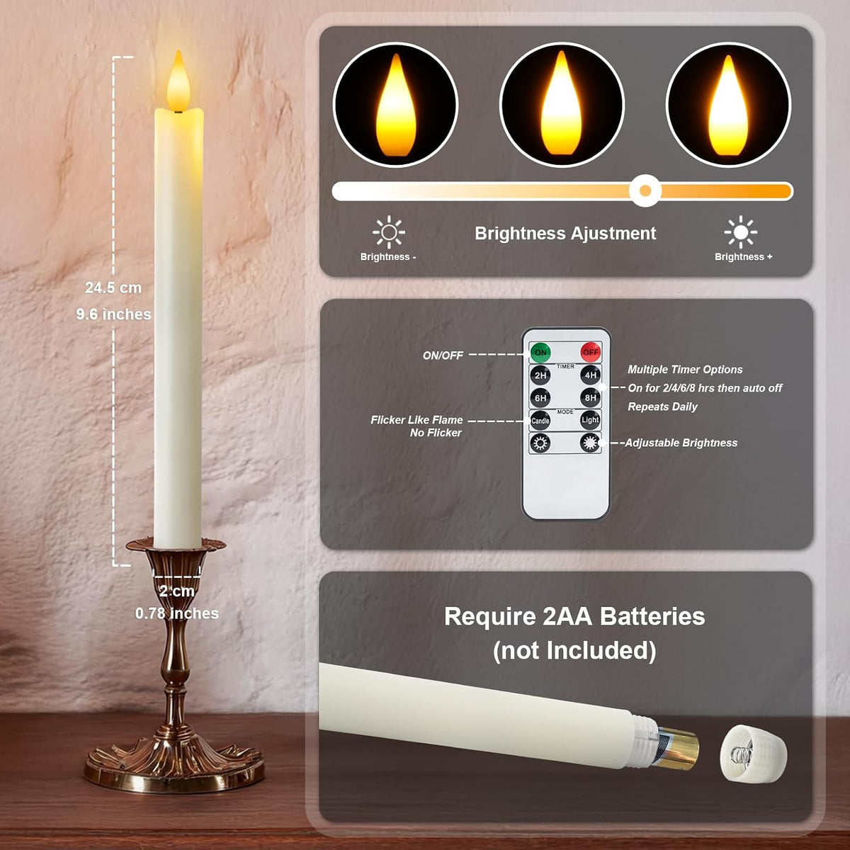 12 Pcs Flameless Taper Candles with Remote Timer, Battery Operated Window Candles, White Plastic LED Candlesticks, for