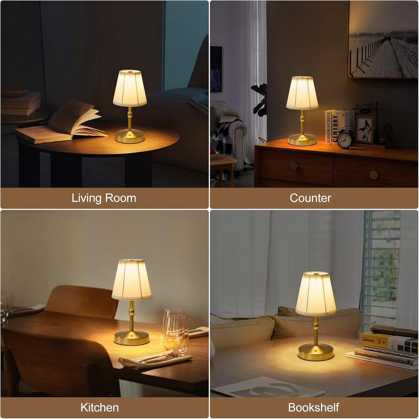 Cordless Mini Lamps Gold,3000 mah Battery Operated Lamp,3 Color Temperature Dimmable Table Lamp,Small Rechargeable