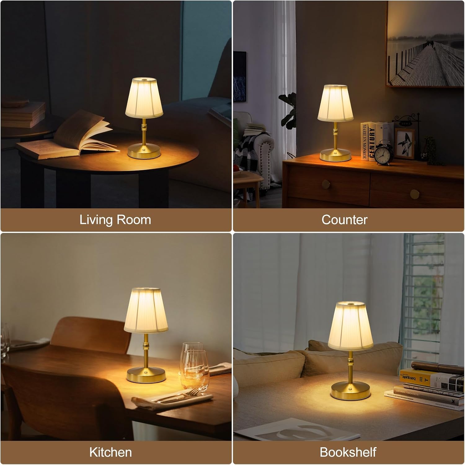 Cordless Mini Lamps Gold,3000 mah Battery Operated Lamp,3 Color Temperature Dimmable Table Lamp,Small Rechargeable