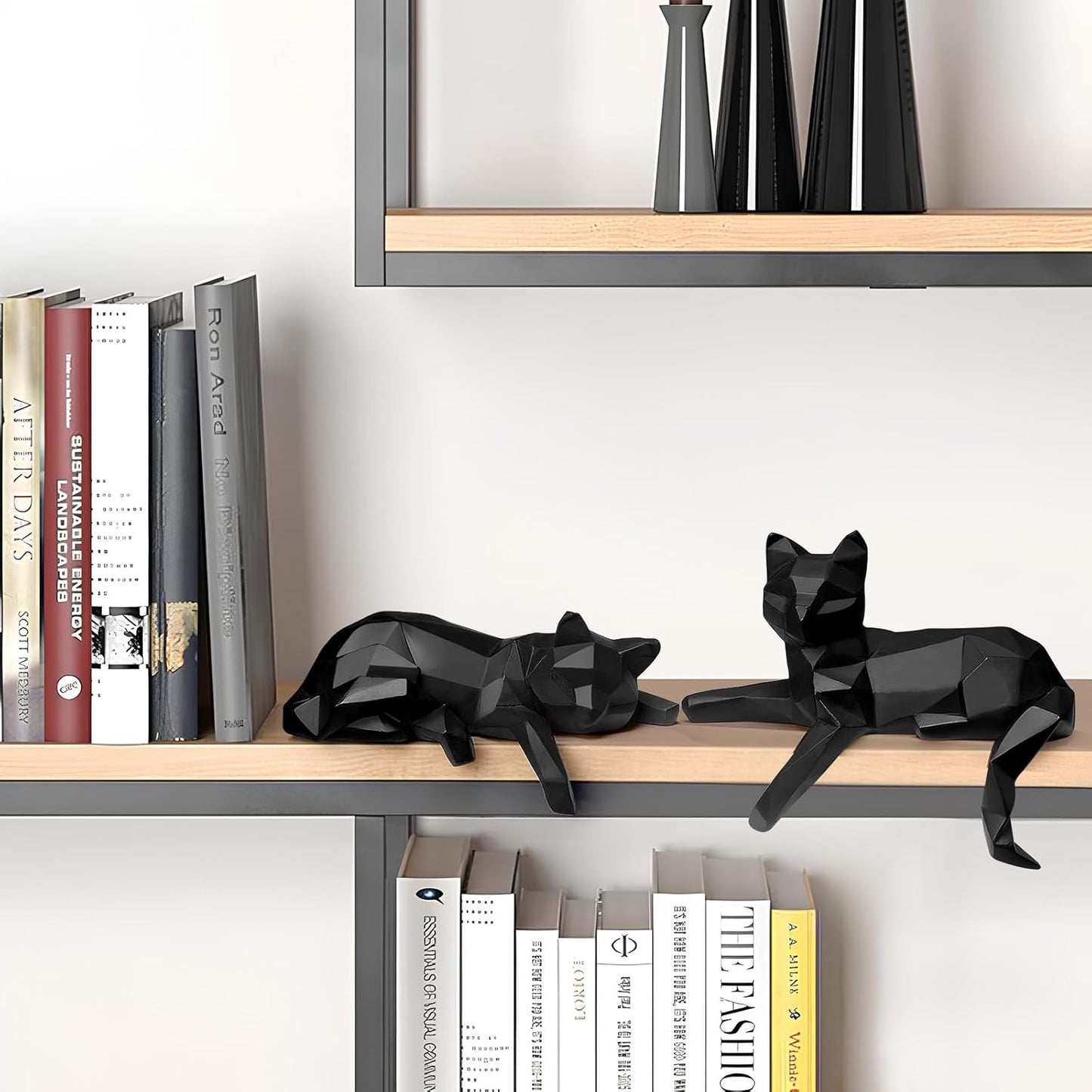 Modern Geometric Cat Figurines / Black