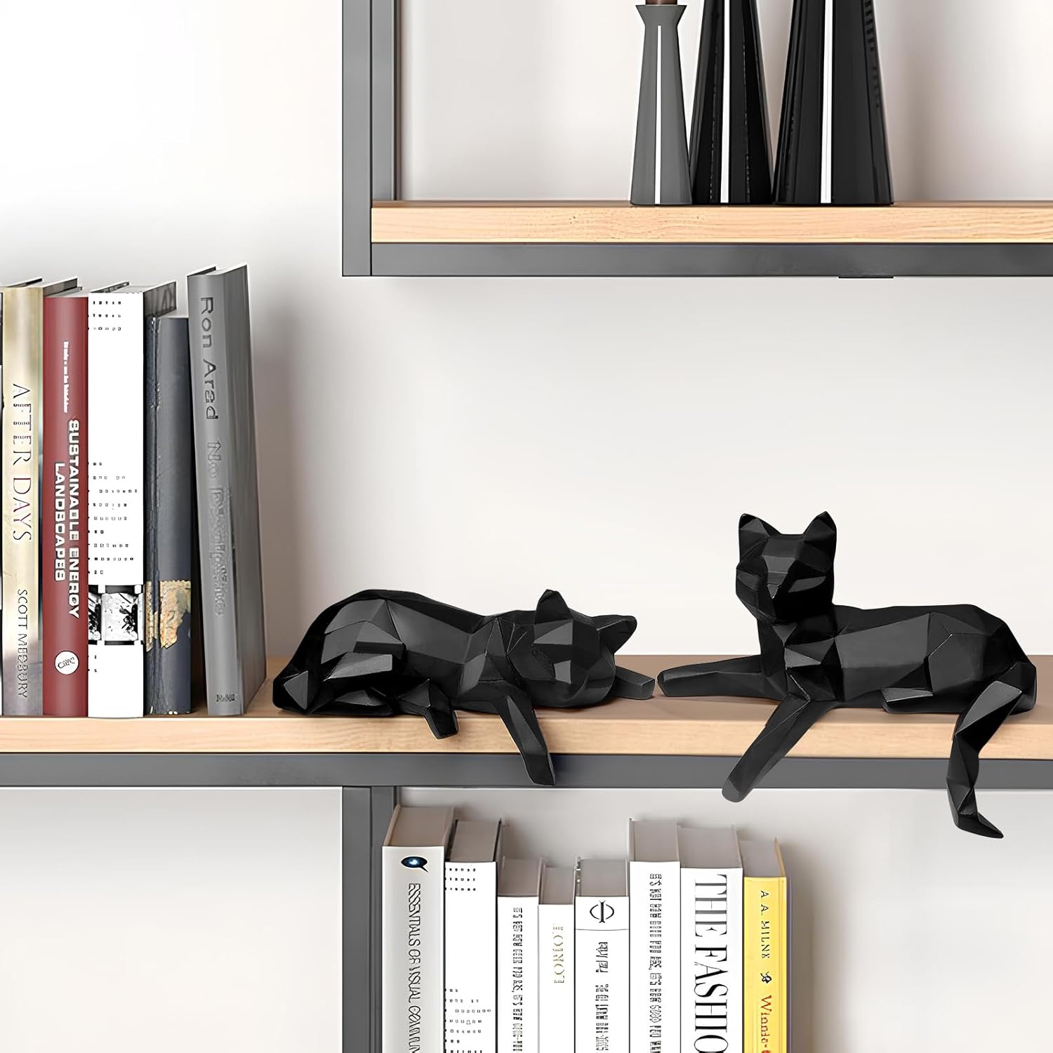 Modern Geometric Cat Figurines / Black