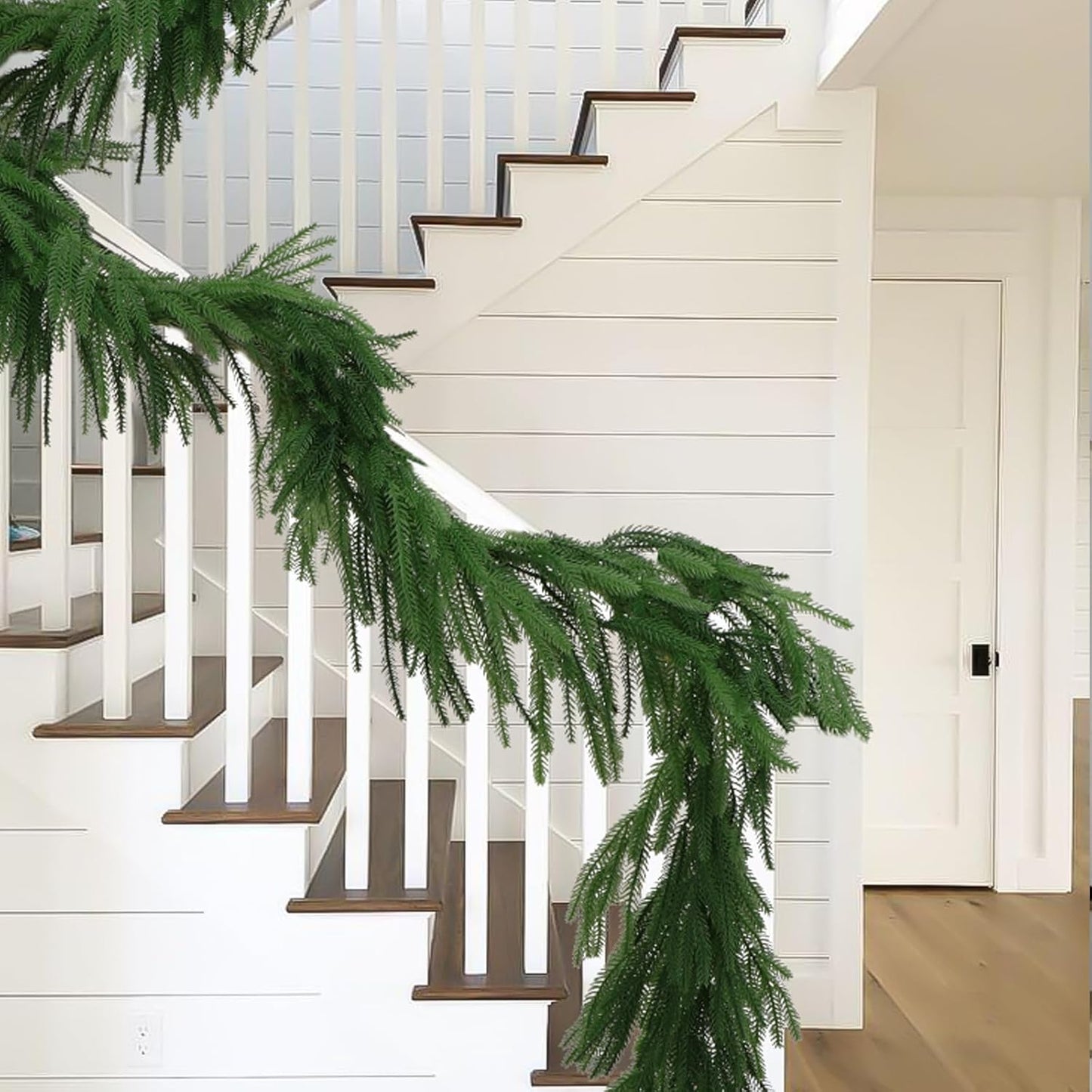 2 Pack Christmas Norfolk Pine Garland 6FT, Real Touch Greenery | Full Evergreen Garland for Mantle, Fireplace, Table