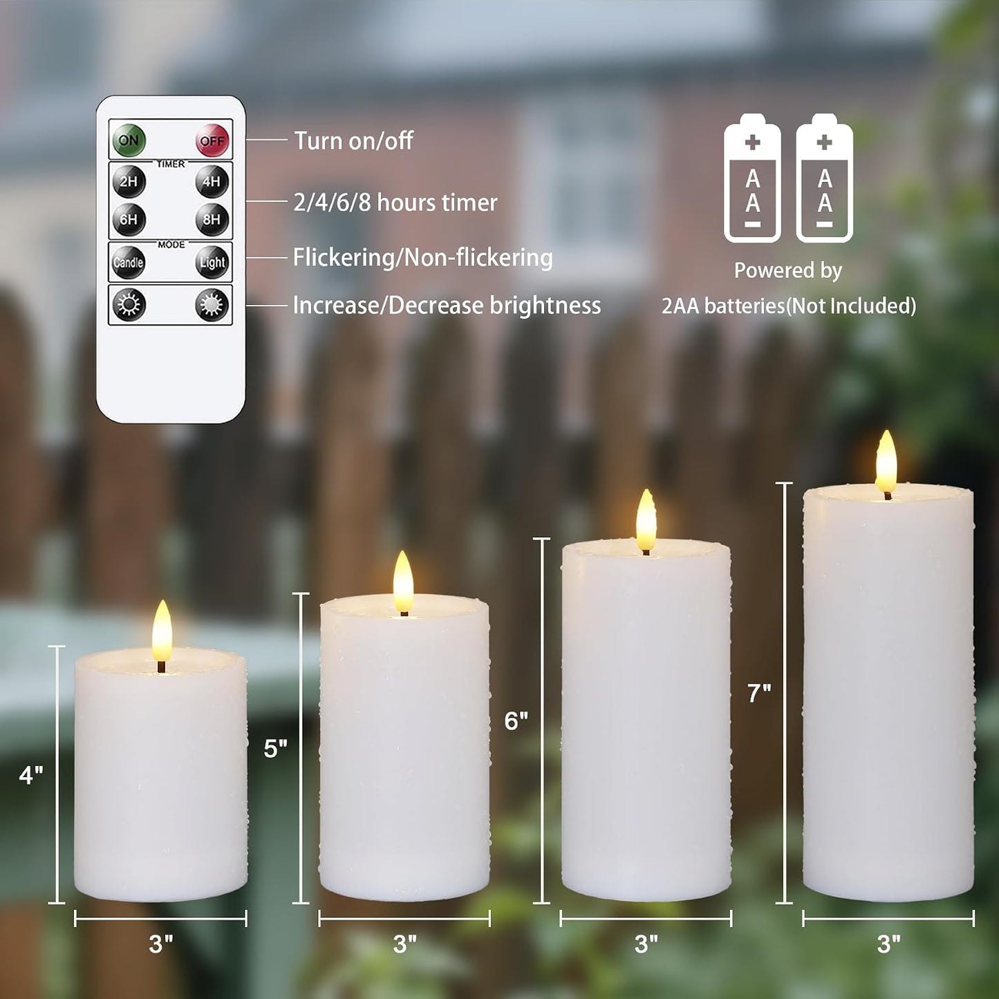 Outdoor 4pcs Flameless Waterproof Candles with Handy Remote Control, Cycle Timer Battery Operated Candle Grease Effect