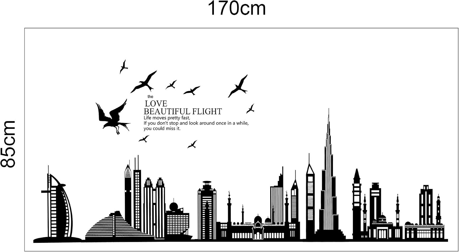 ® City Silhouette Cityscape Skyscraper Wall Sticker Living Room Bedroom Removable Wall / Black